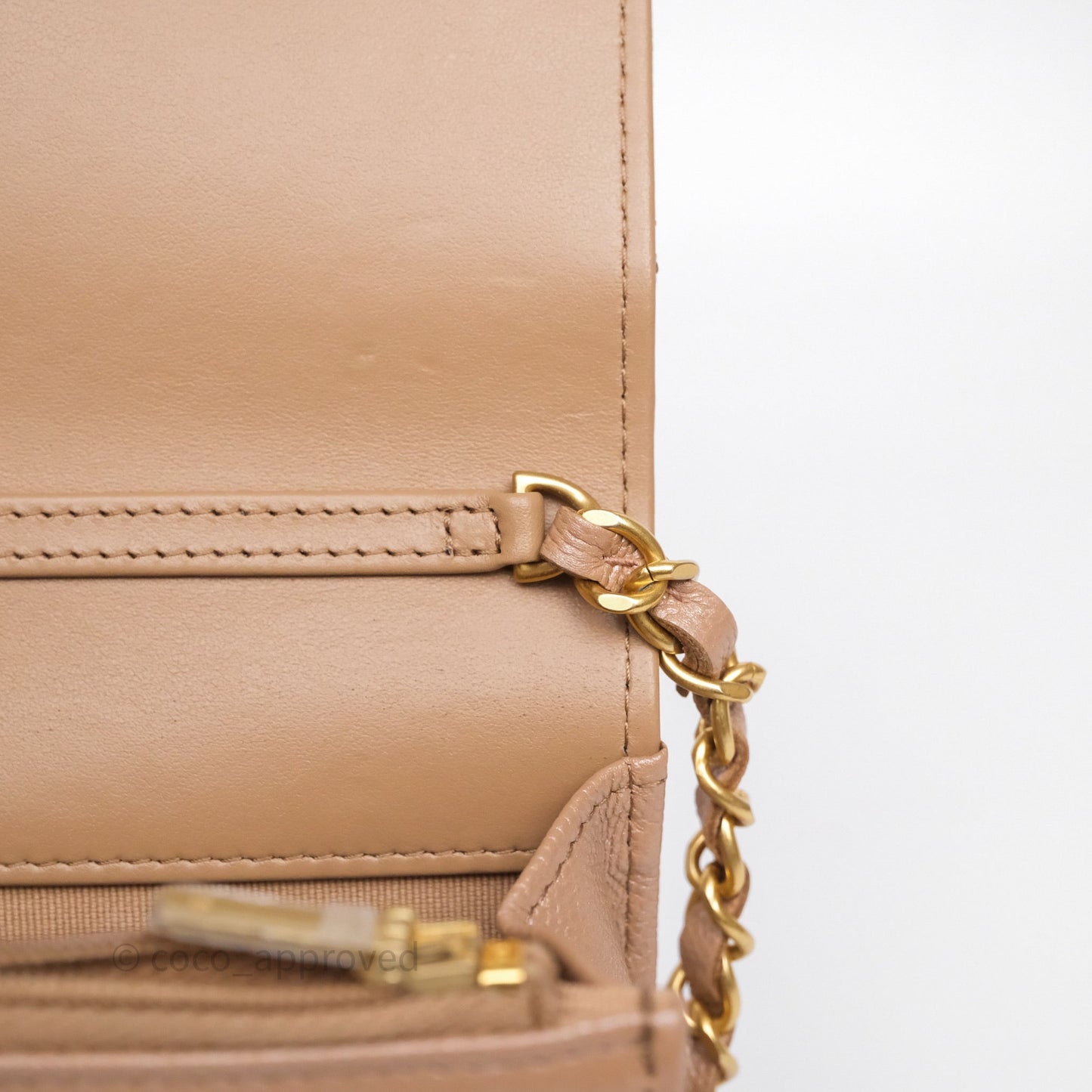 Chanel Wallet On Chain WOC Adjustable CC Chain Beige Iridescent Caviar Aged Gold Hardware