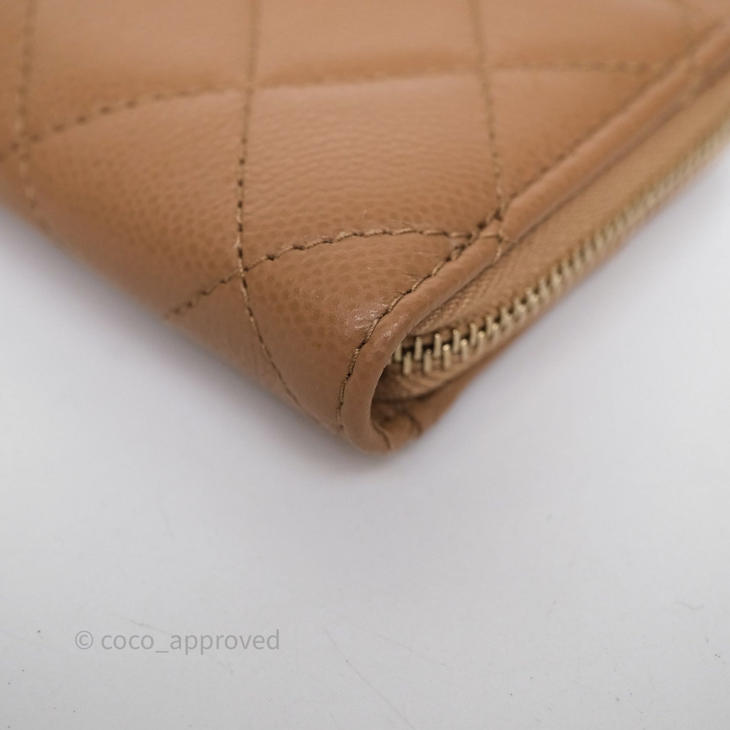 Chanel Quilted Zip Card Holder Dark Beige Caviar Gold Hardware 23S