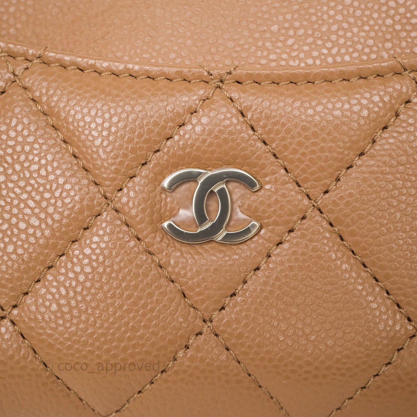 Chanel Quilted Zip Card Holder Dark Beige Caviar Gold Hardware 23S