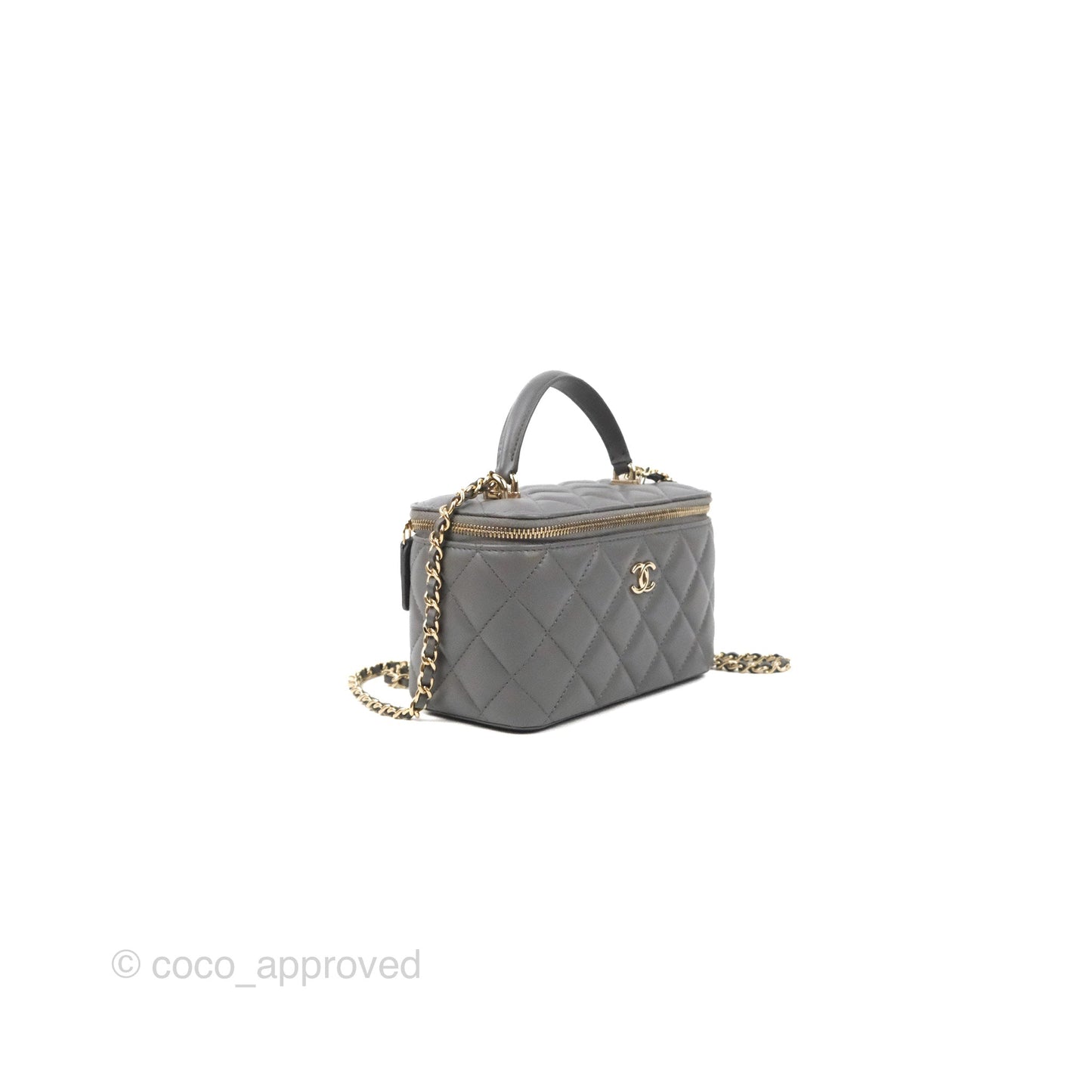 Chanel Vanity Rectangular Top Handle Dark Grey Lambskin Gold Hardware
