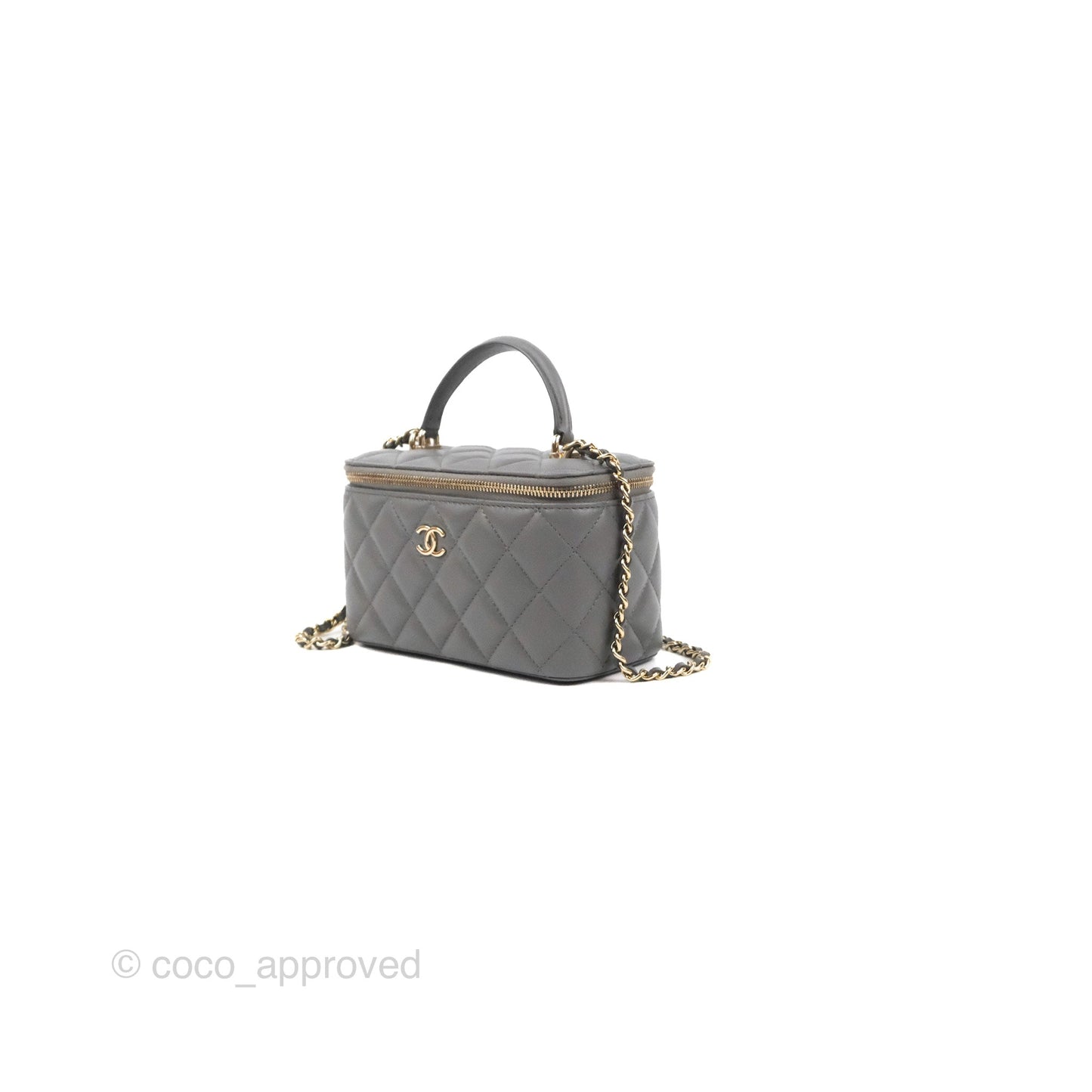 Chanel Vanity Rectangular Top Handle Dark Grey Lambskin Gold Hardware