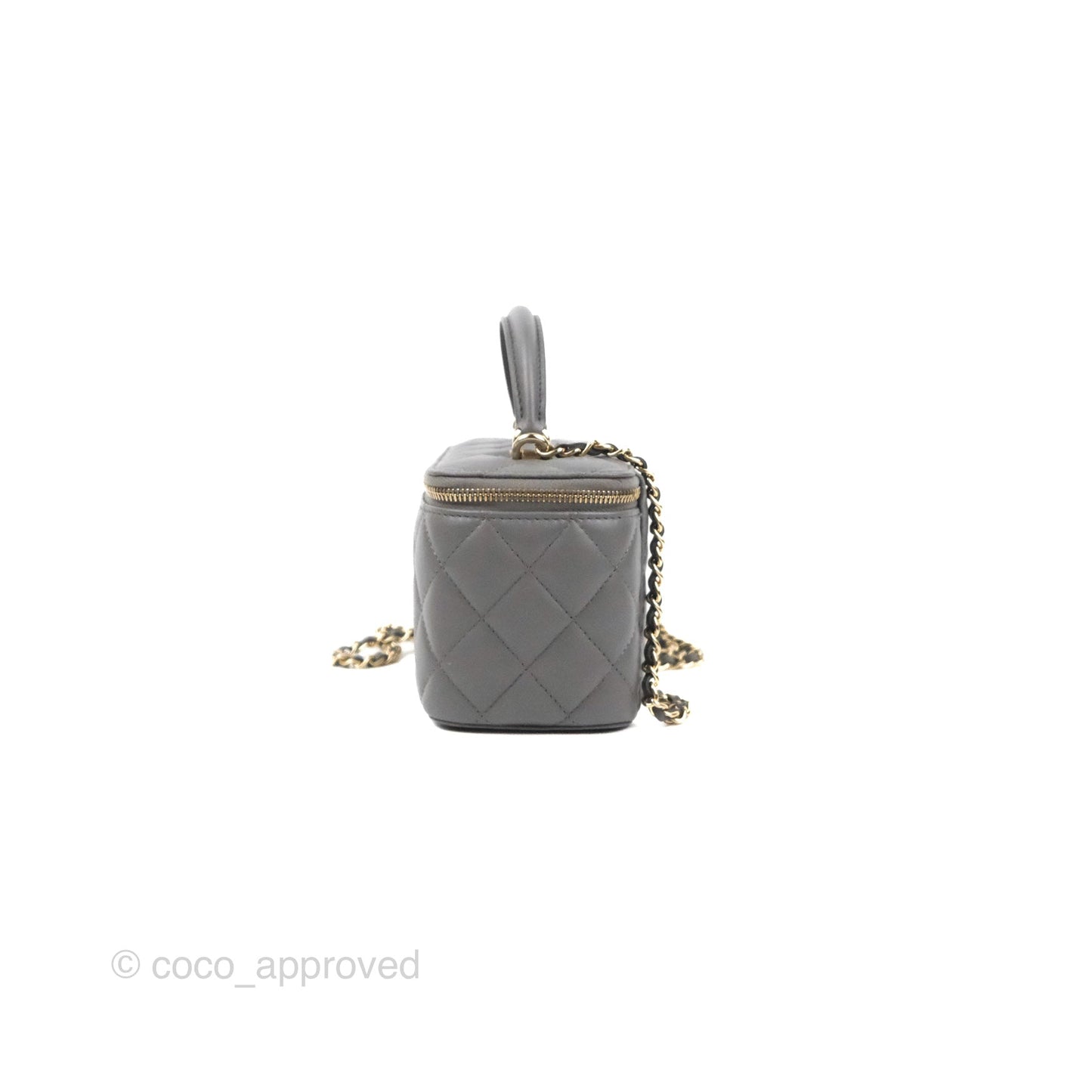 Chanel Vanity Rectangular Top Handle Dark Grey Lambskin Gold Hardware
