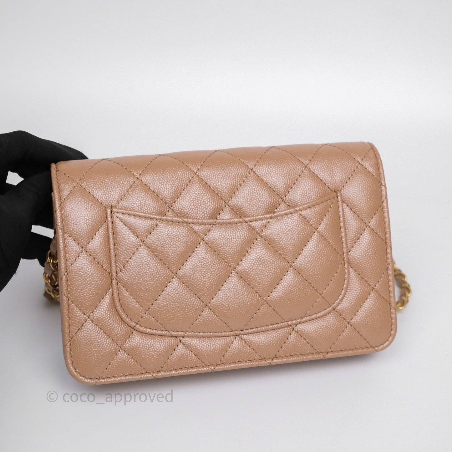 Chanel Wallet On Chain WOC Adjustable CC Chain Beige Iridescent Caviar Aged Gold Hardware