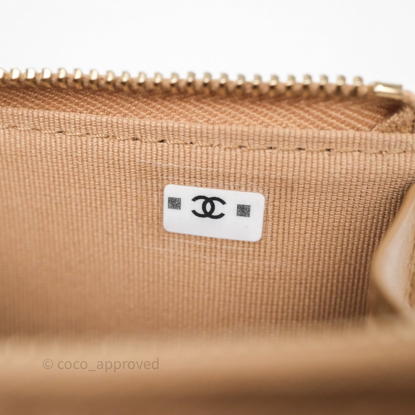 Chanel Quilted Zip Card Holder Dark Beige Caviar Gold Hardware 23S