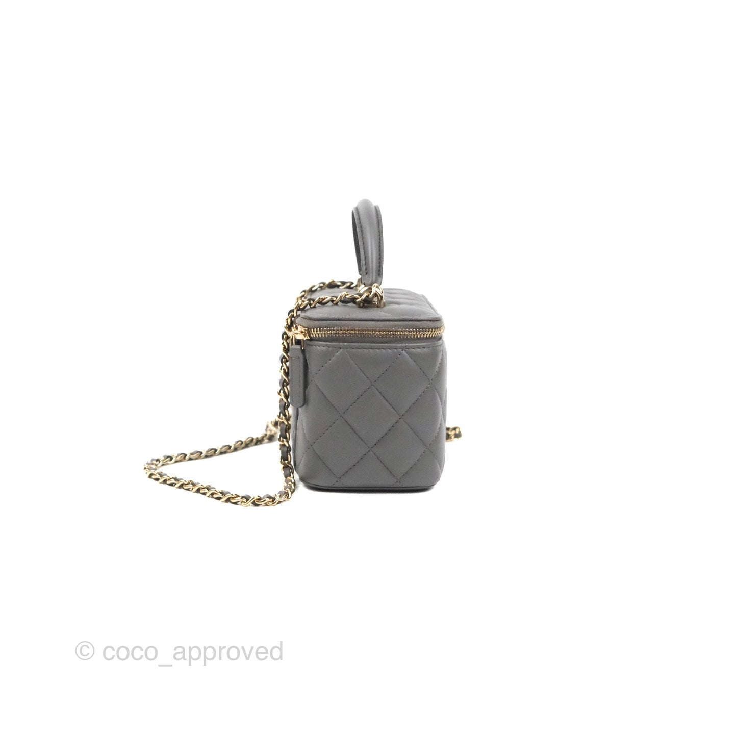 Chanel Vanity Rectangular Top Handle Dark Grey Lambskin Gold Hardware