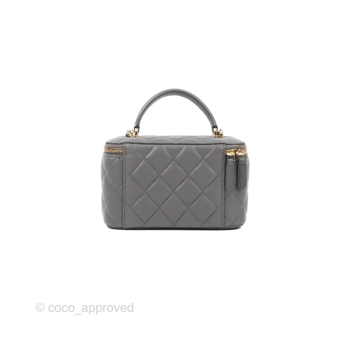 Chanel Vanity Rectangular Top Handle Dark Grey Lambskin Gold Hardware