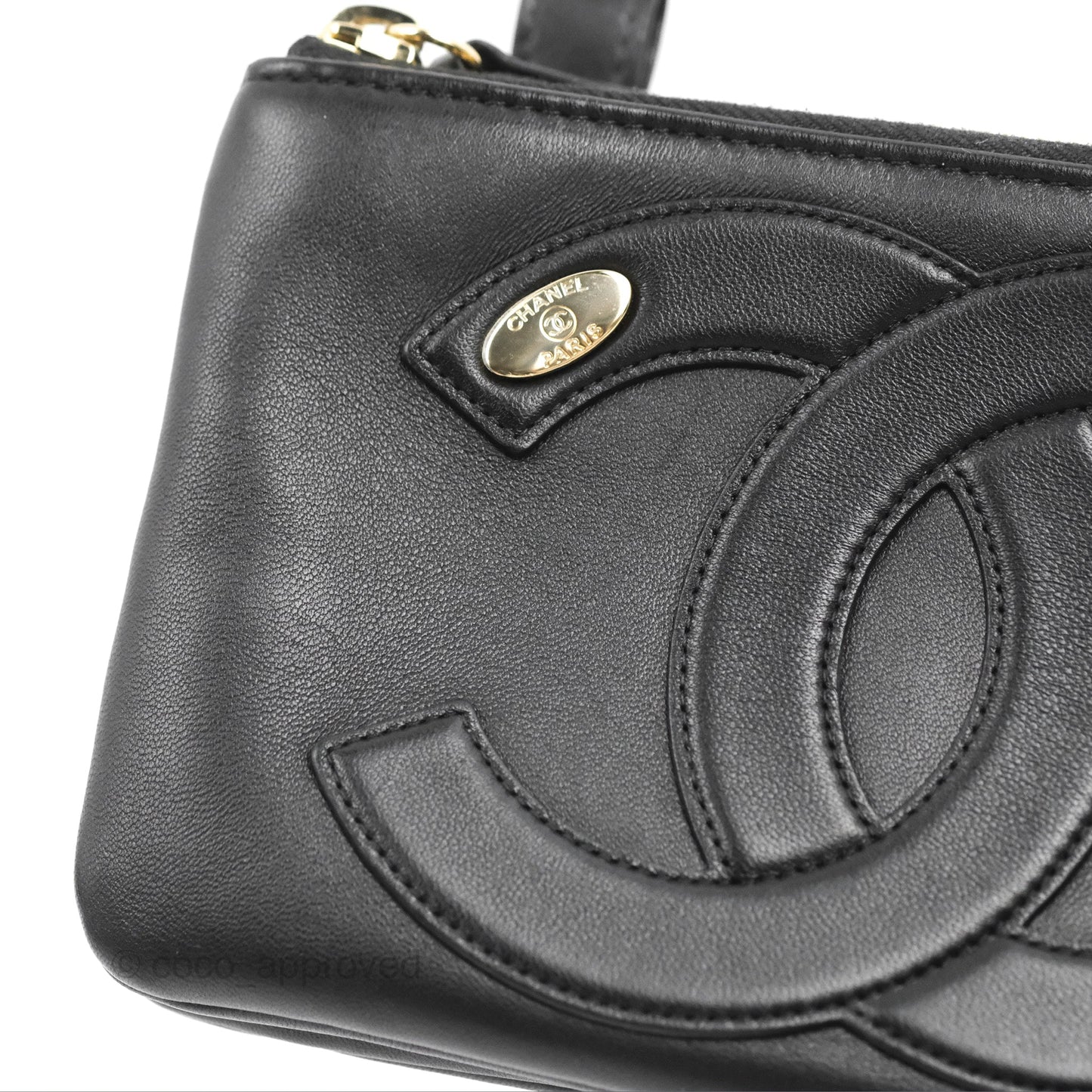 Chanel CC Mania Waist Belt Bag Black Lambskin Gold Hardware