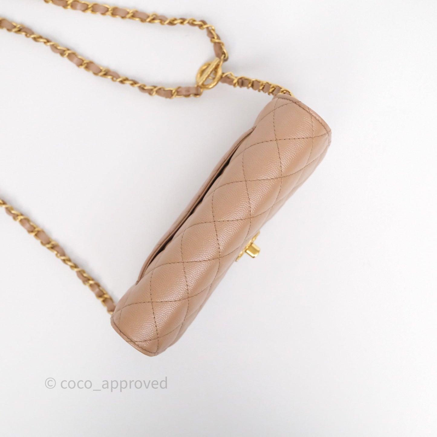 Chanel Wallet On Chain WOC Adjustable CC Chain Beige Iridescent Caviar Aged Gold Hardware