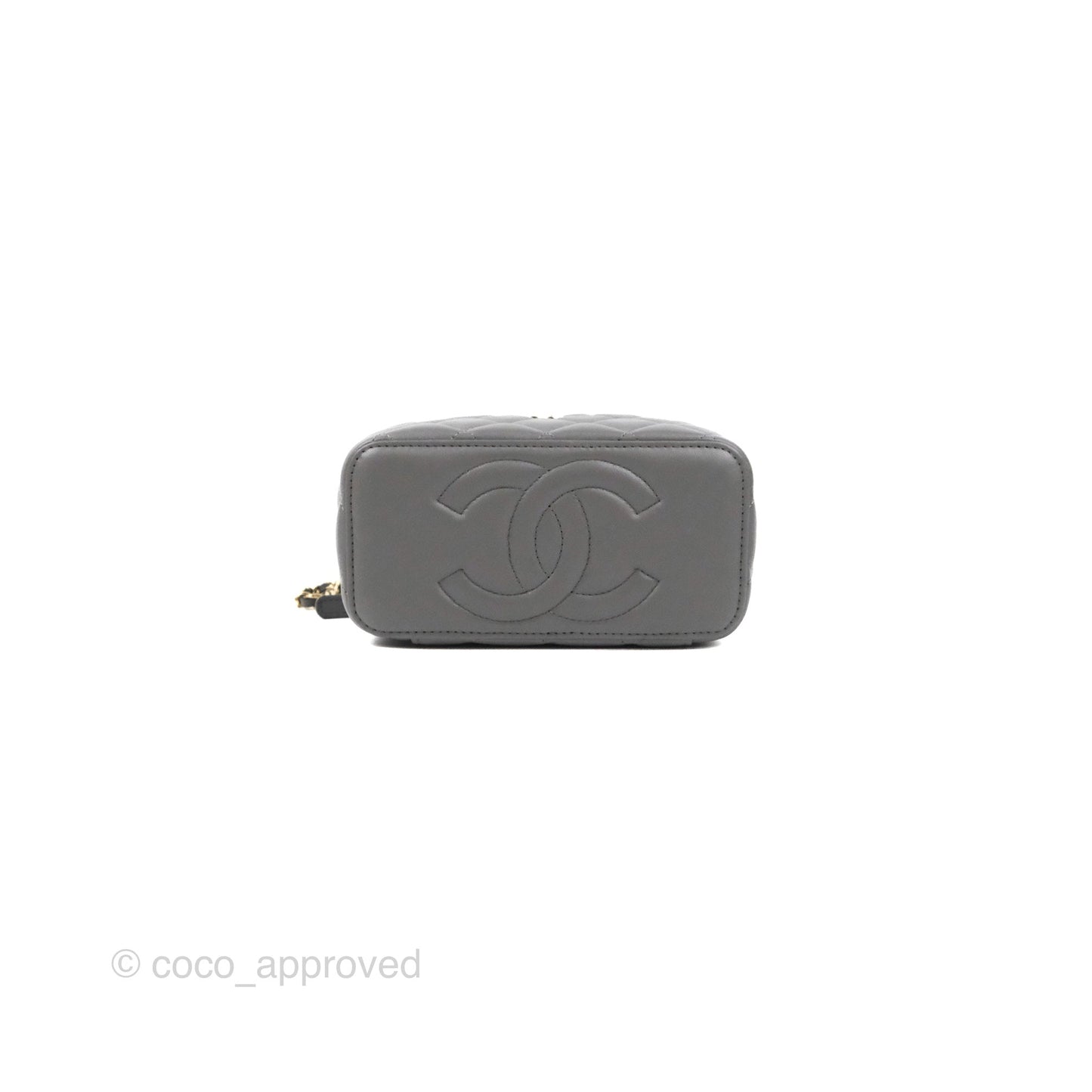 Chanel Vanity Rectangular Top Handle Dark Grey Lambskin Gold Hardware