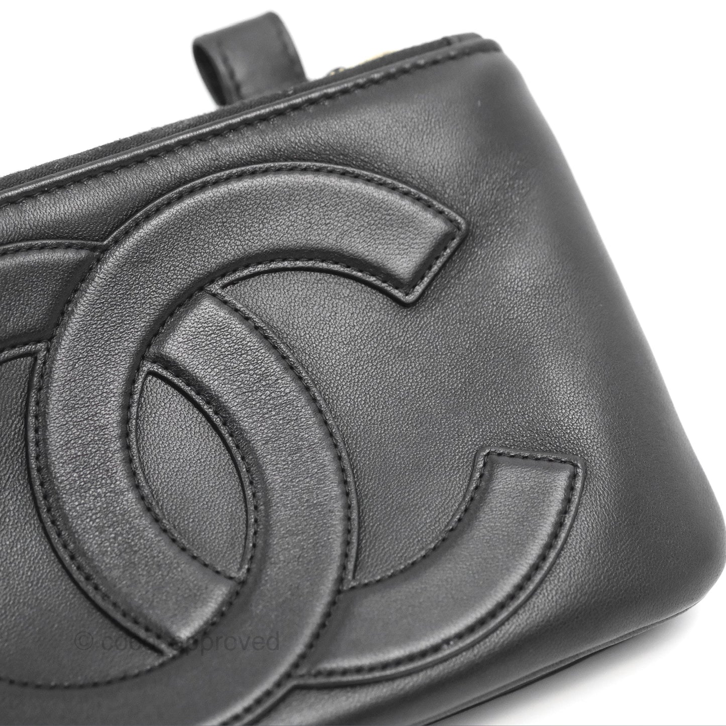 Chanel CC Mania Waist Belt Bag Black Lambskin Gold Hardware