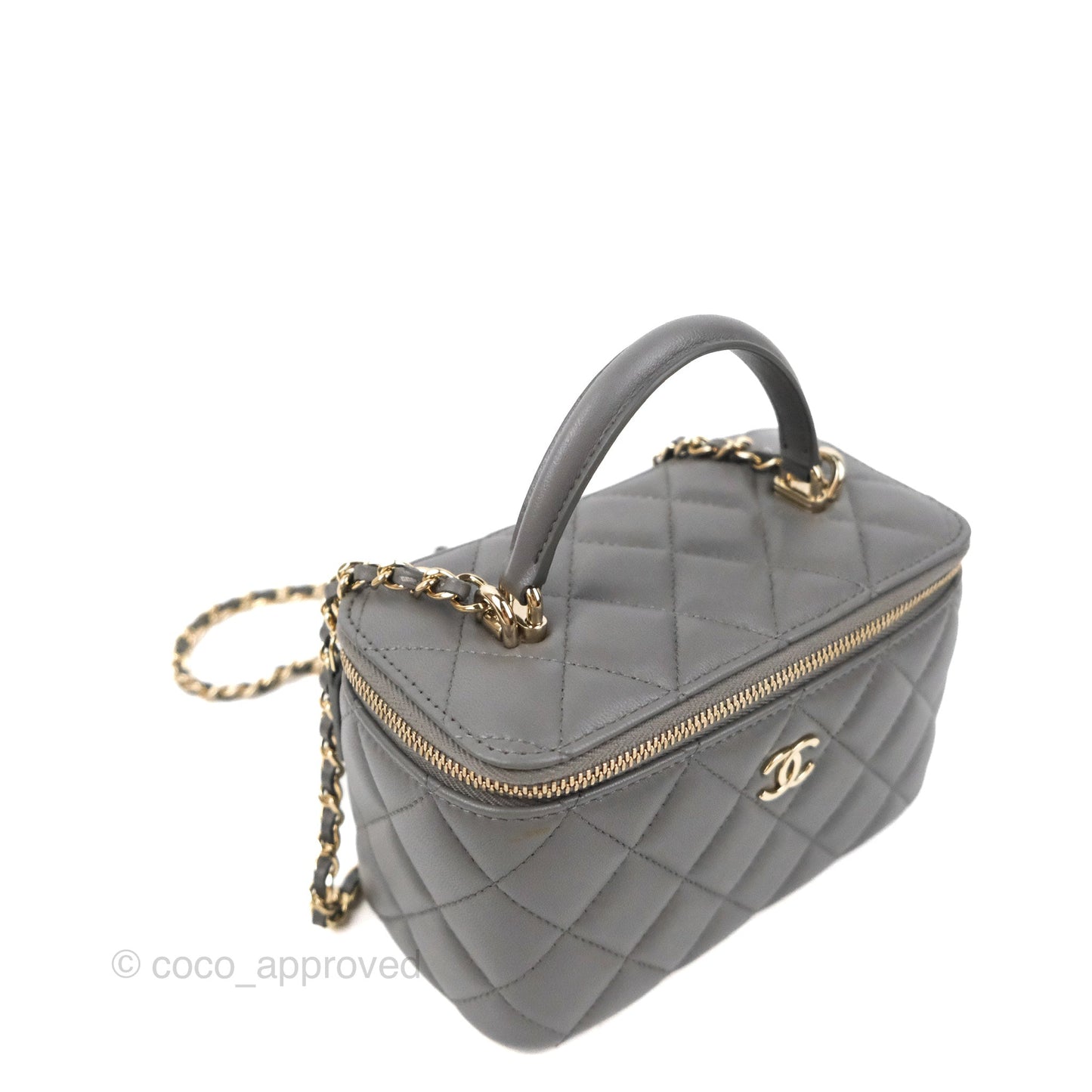 Chanel Vanity Rectangular Top Handle Dark Grey Lambskin Gold Hardware