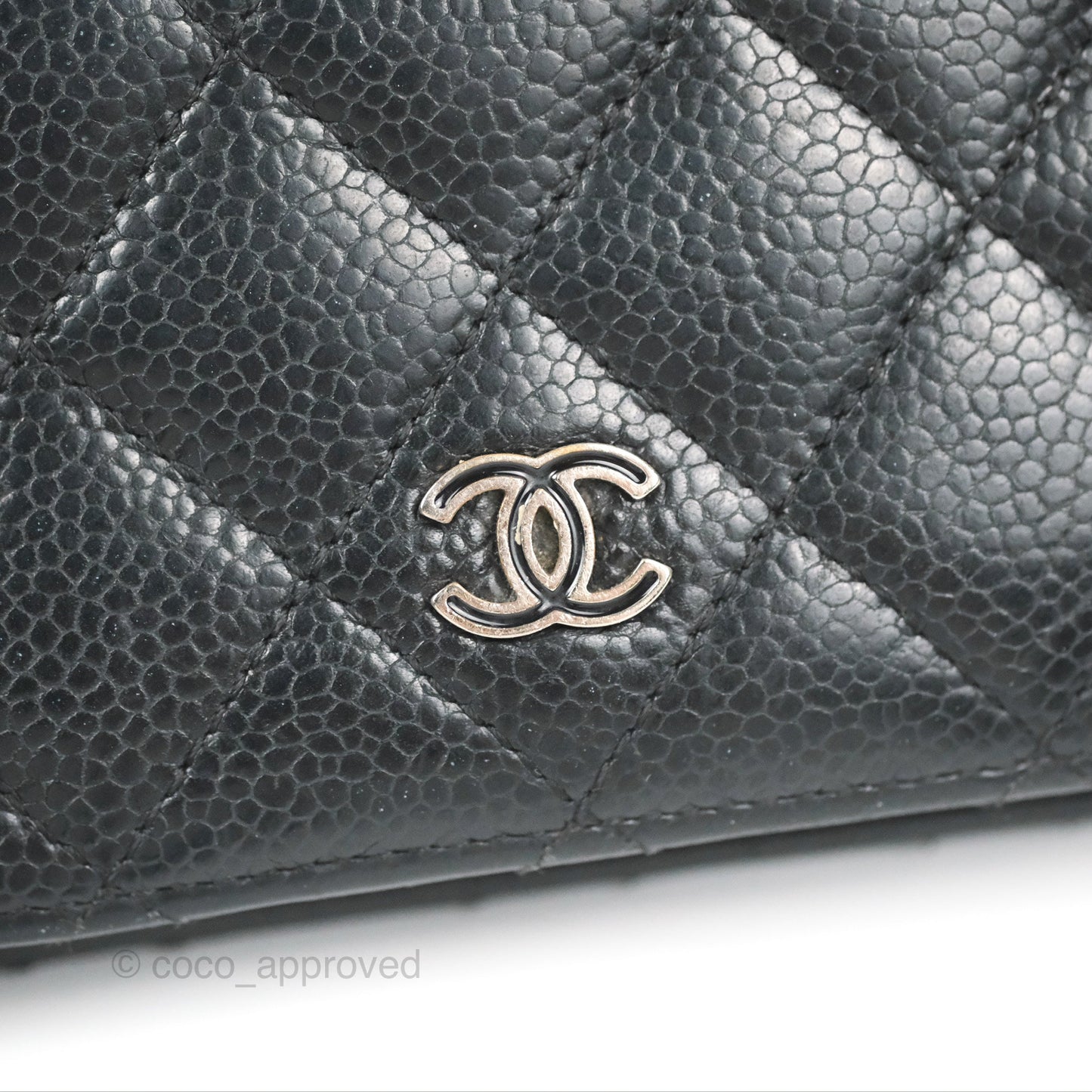 Chanel Quilted Long Wallet Black Caviar Silver Hardware