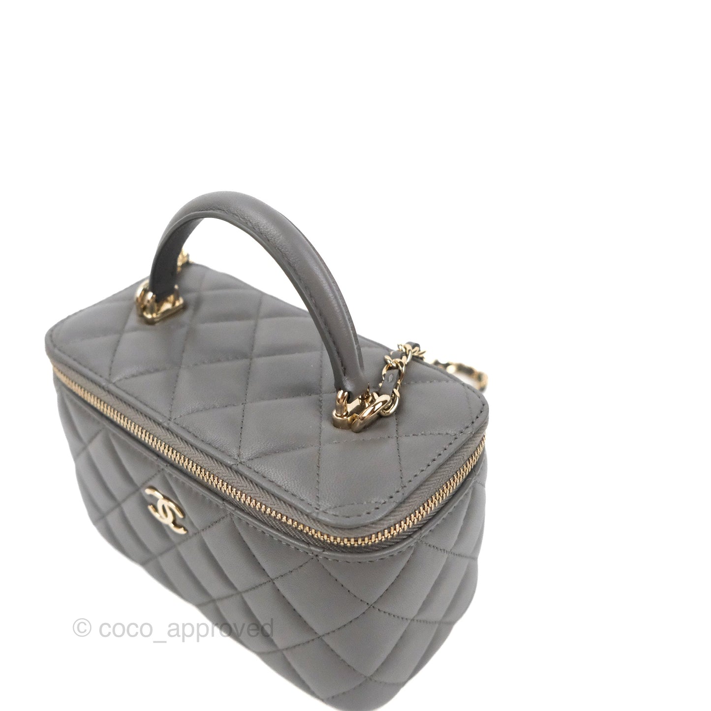 Chanel Vanity Rectangular Top Handle Dark Grey Lambskin Gold Hardware
