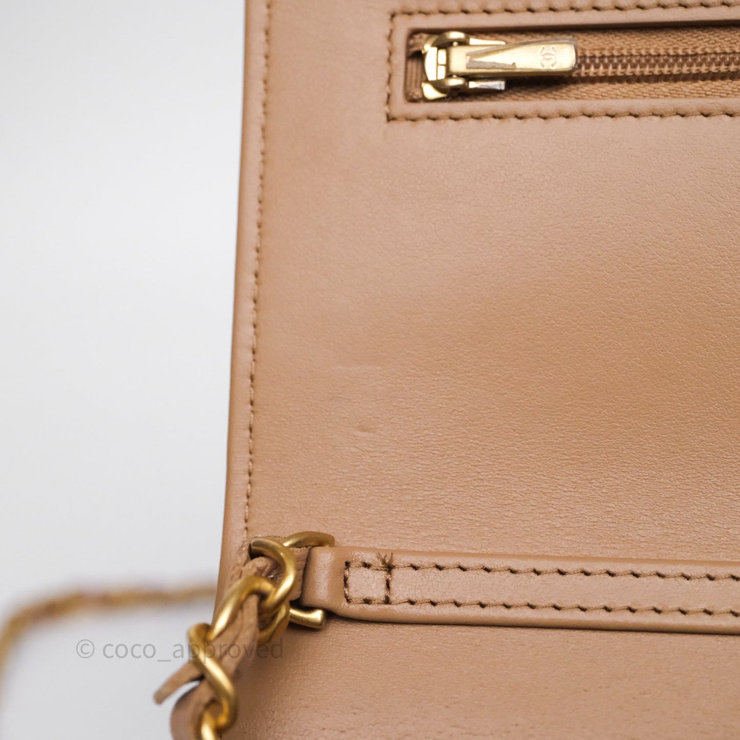 Chanel Wallet On Chain WOC Adjustable CC Chain Beige Iridescent Caviar Aged Gold Hardware