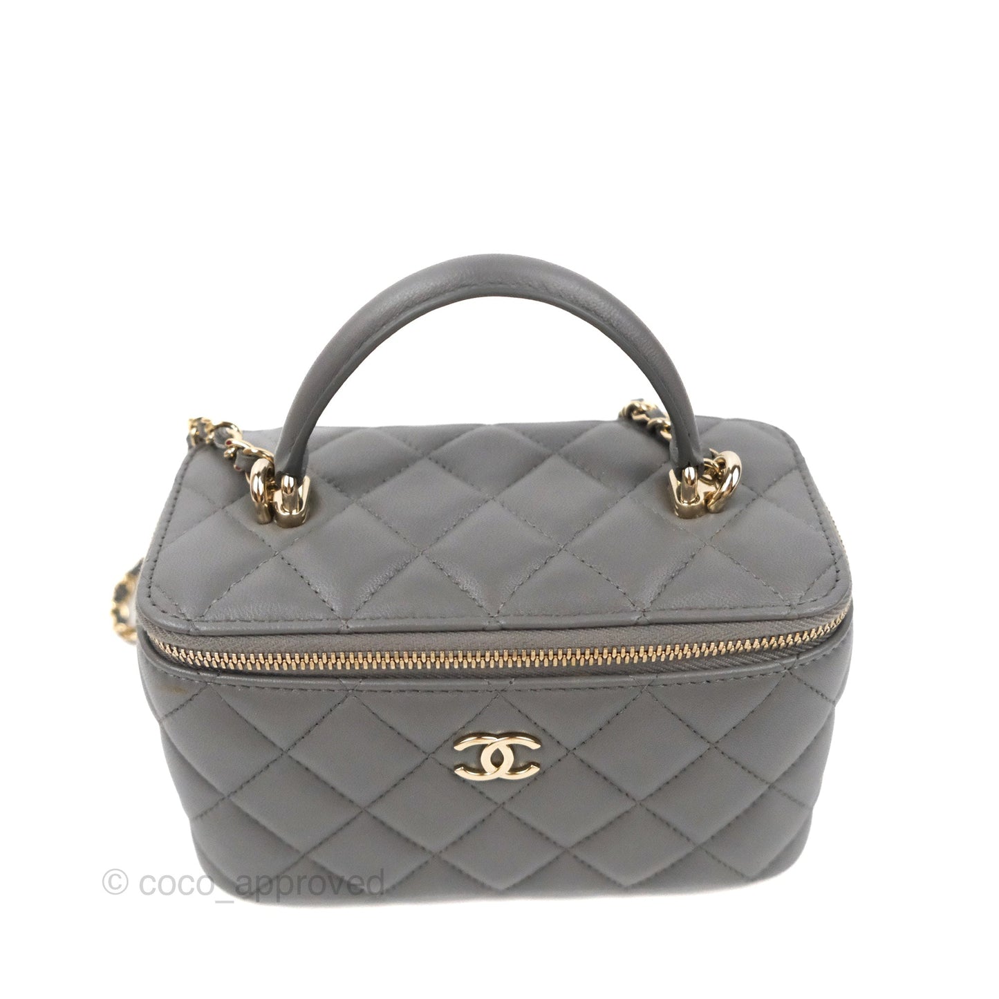 Chanel Vanity Rectangular Top Handle Dark Grey Lambskin Gold Hardware