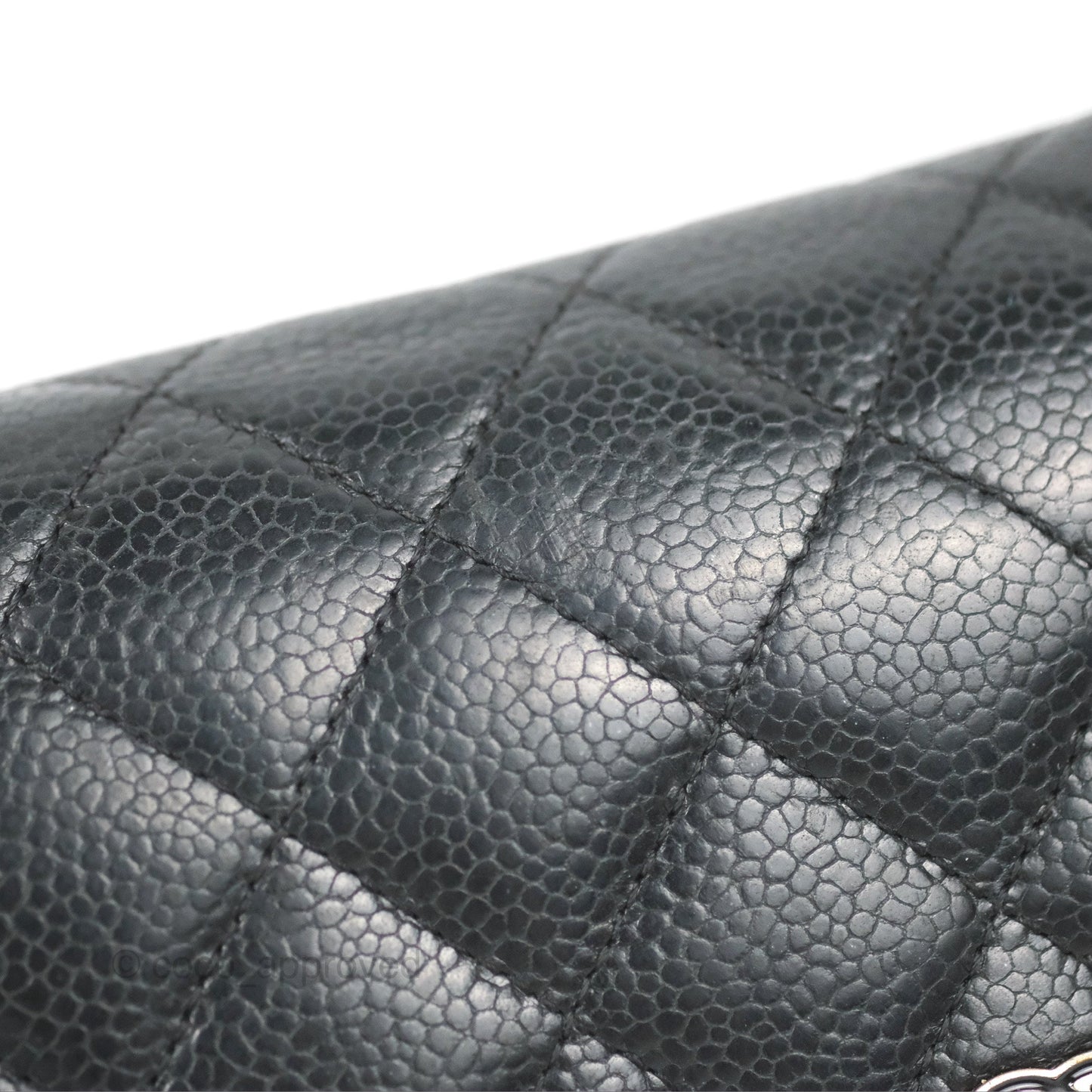 Chanel Quilted Long Wallet Black Caviar Silver Hardware