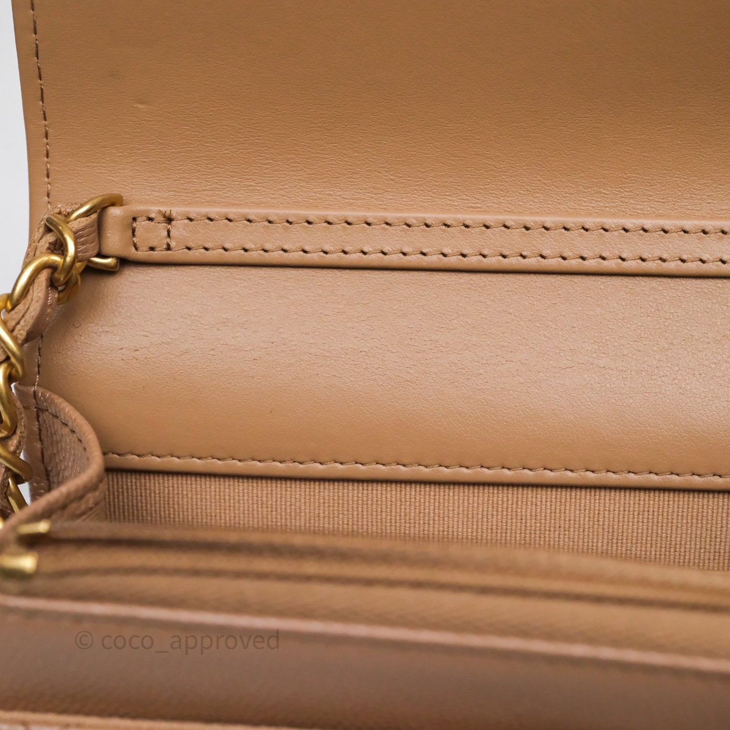 Chanel Wallet On Chain WOC Adjustable CC Chain Beige Iridescent Caviar Aged Gold Hardware