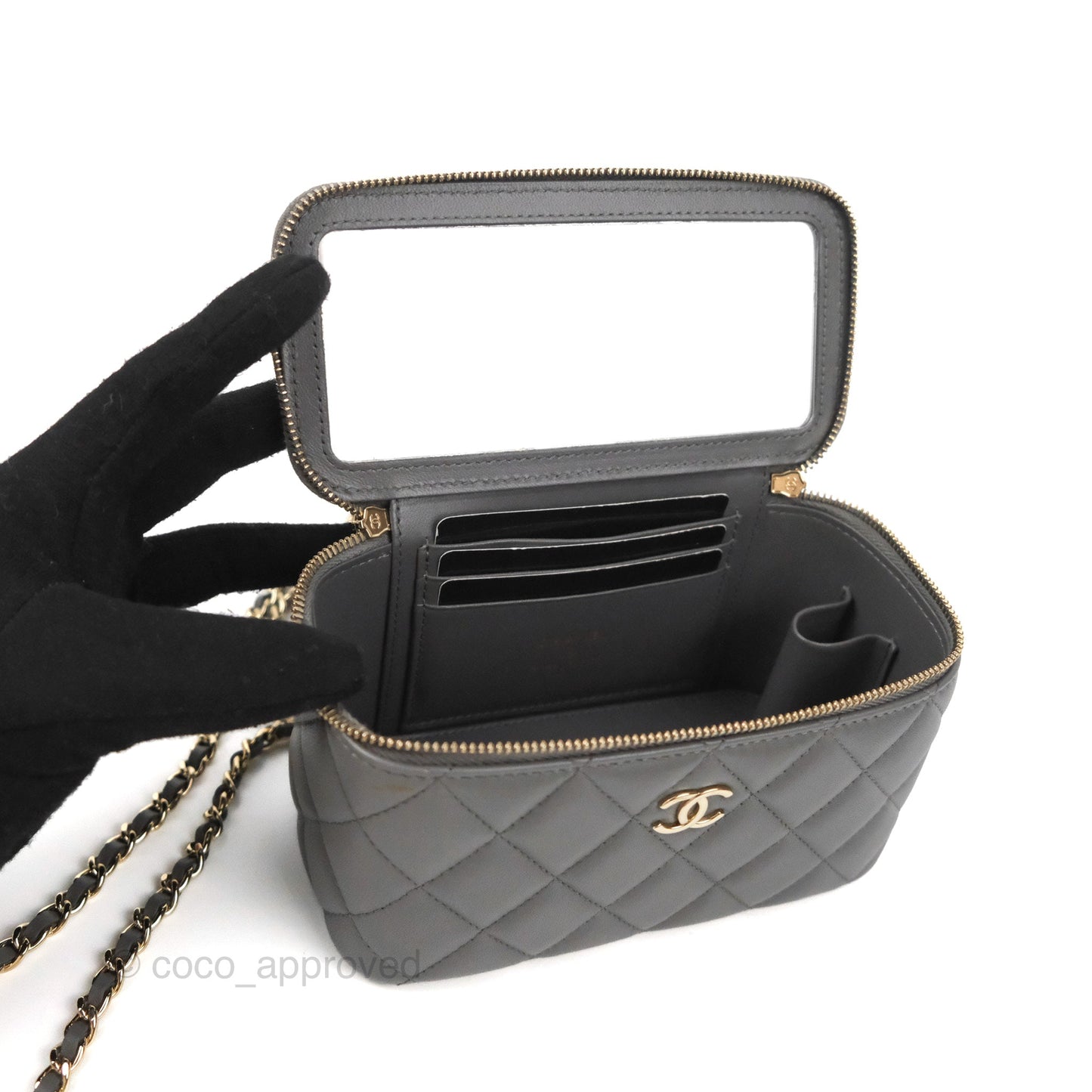 Chanel Vanity Rectangular Top Handle Dark Grey Lambskin Gold Hardware