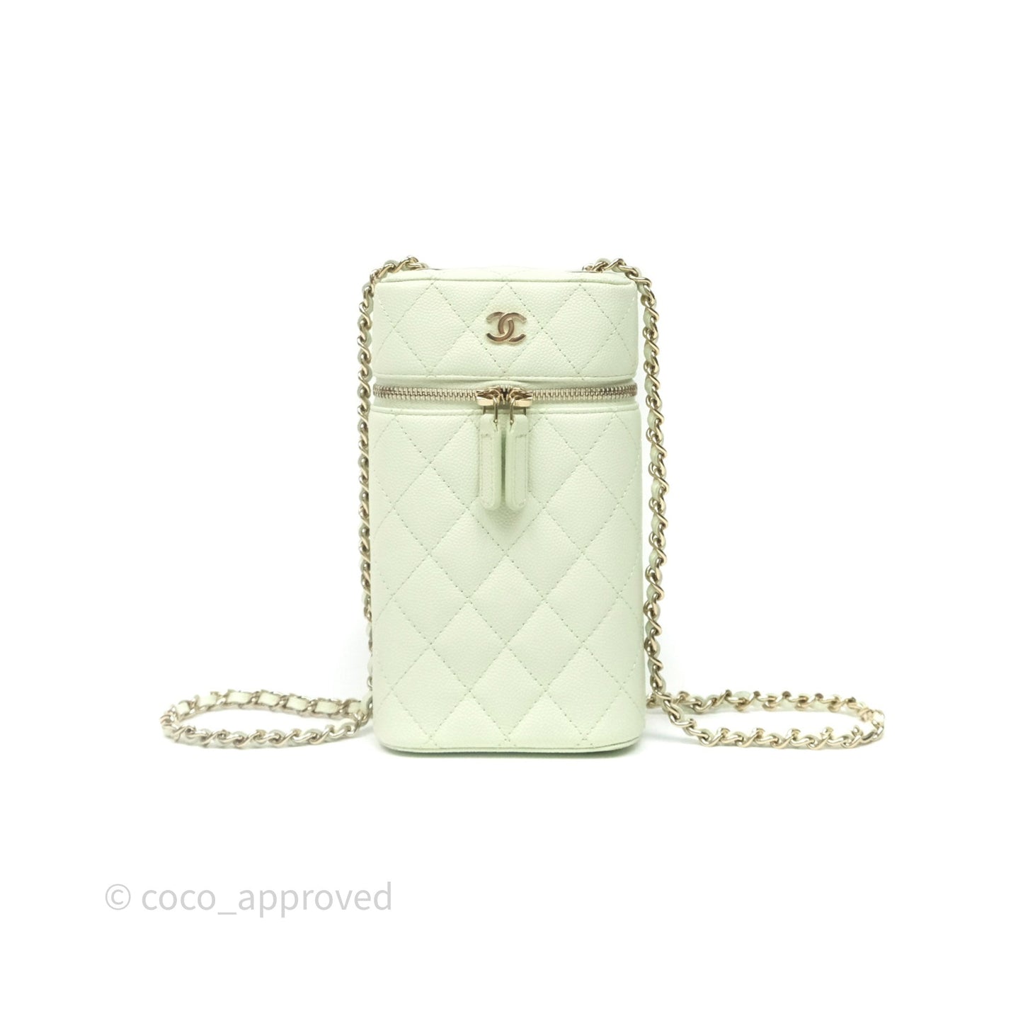 Chanel Vanity Phone Holder With Chain Light Mint Green Caviar Gold Hardware