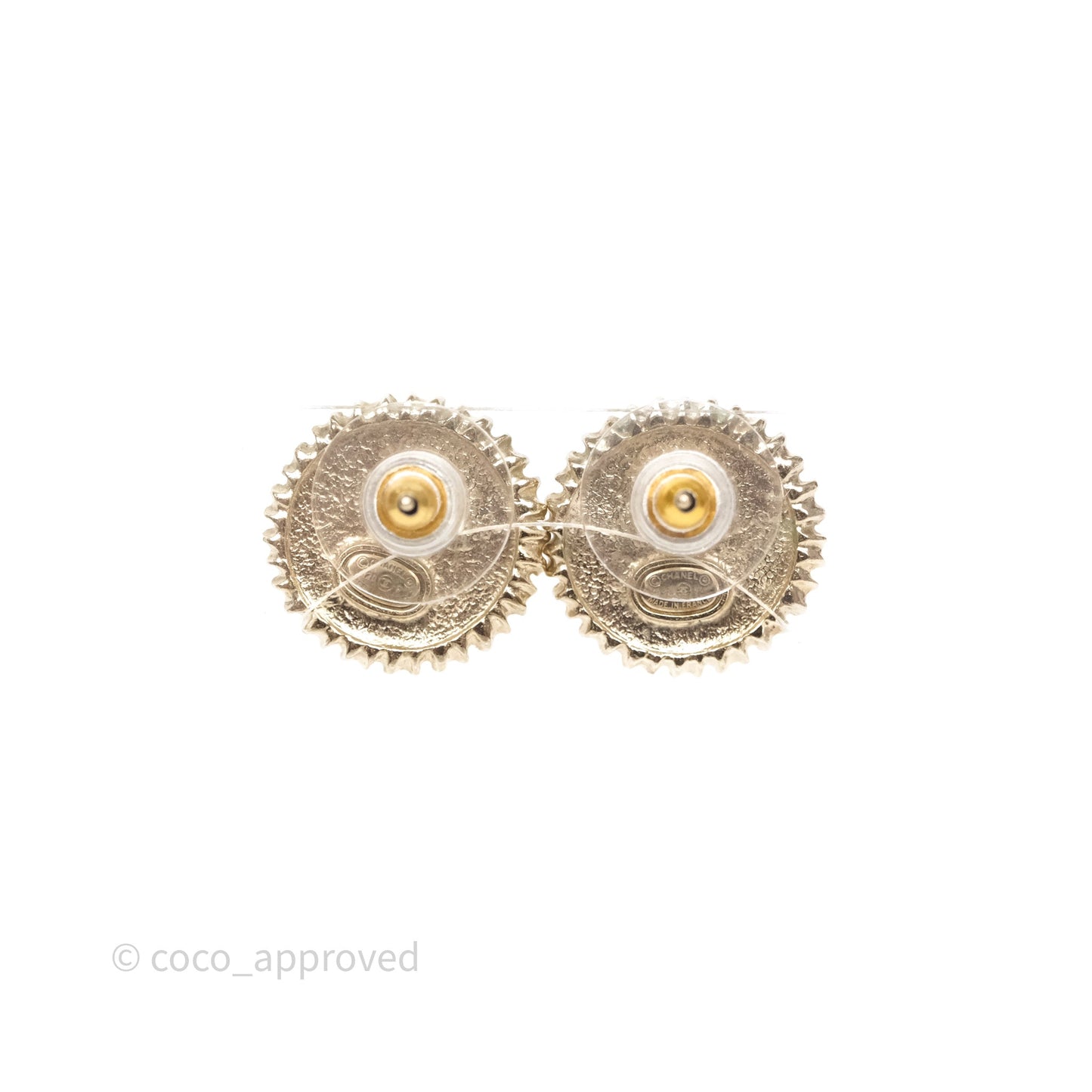 Chanel CC Pearl Crystal Round Earrings Gold Tone 20P