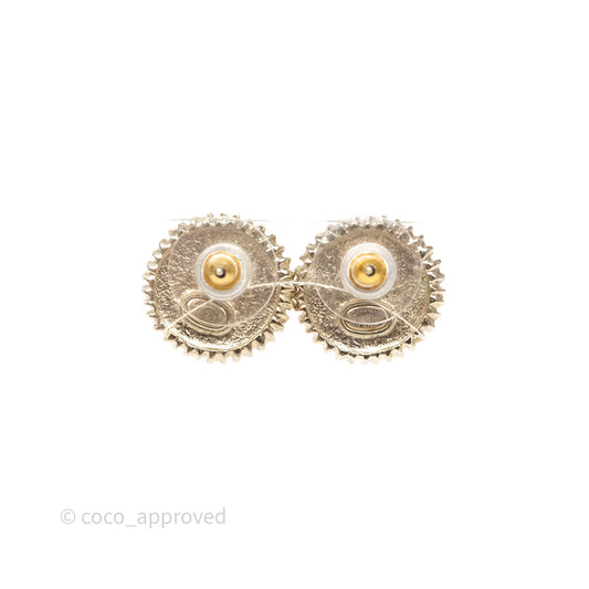 Chanel CC Pearl Crystal Round Earrings Gold Tone 20P