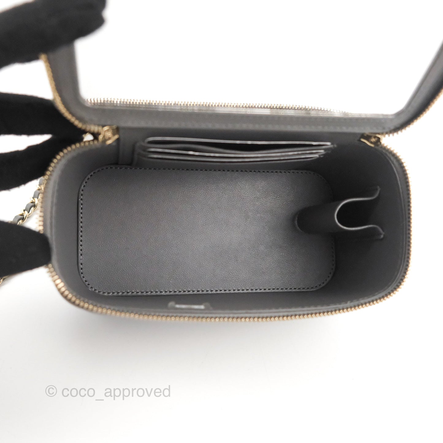 Chanel Vanity Rectangular Top Handle Dark Grey Lambskin Gold Hardware
