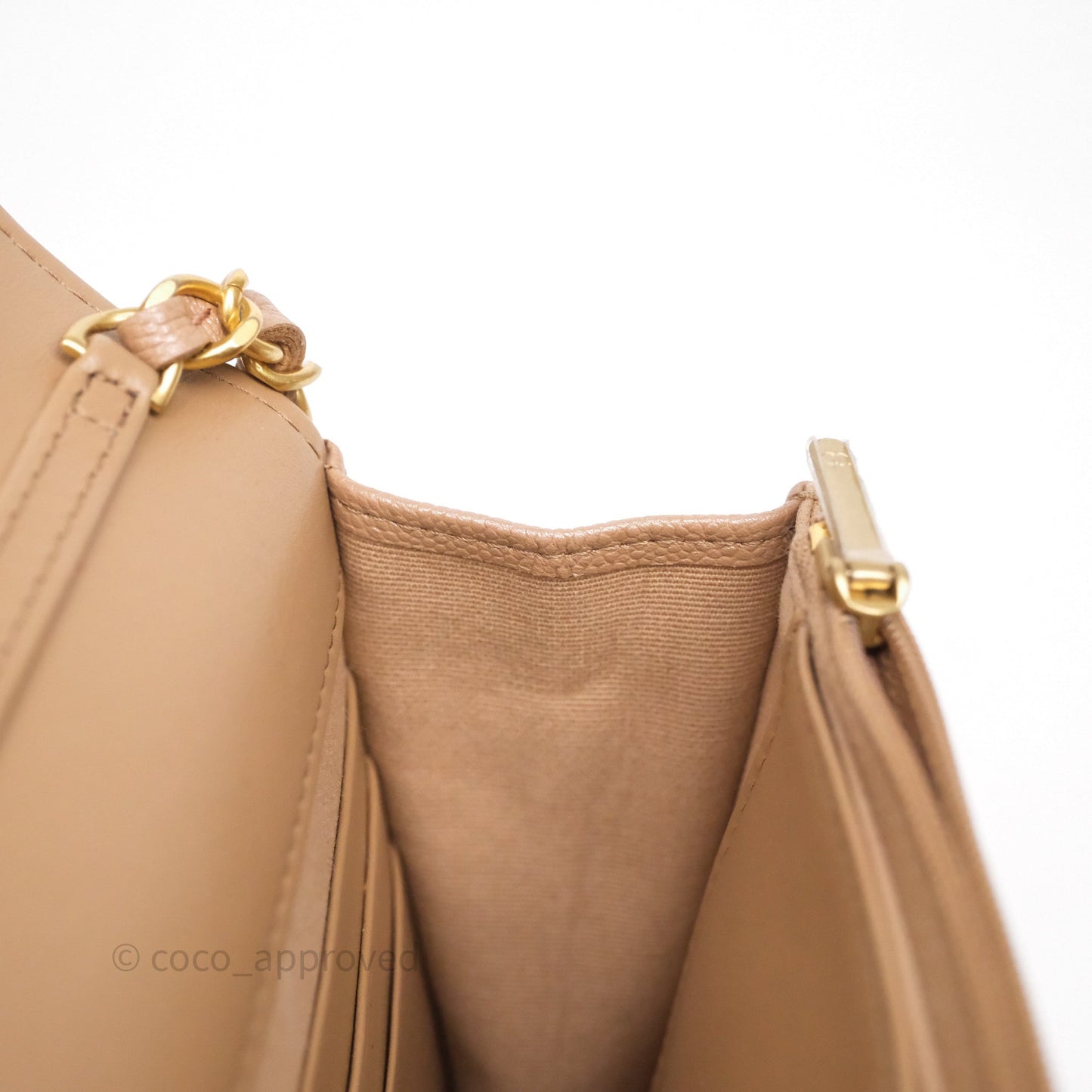 Chanel Wallet On Chain WOC Adjustable CC Chain Beige Iridescent Caviar Aged Gold Hardware