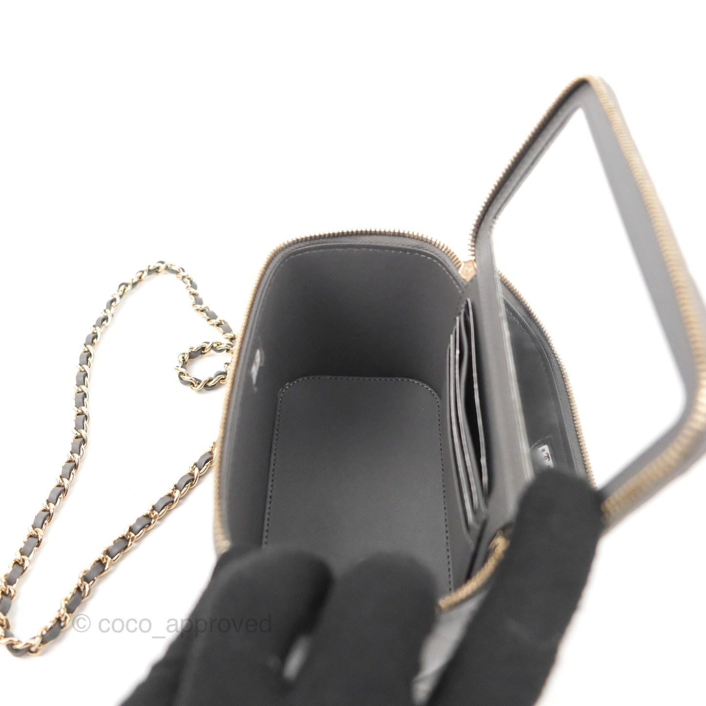 Chanel Vanity Rectangular Top Handle Dark Grey Lambskin Gold Hardware