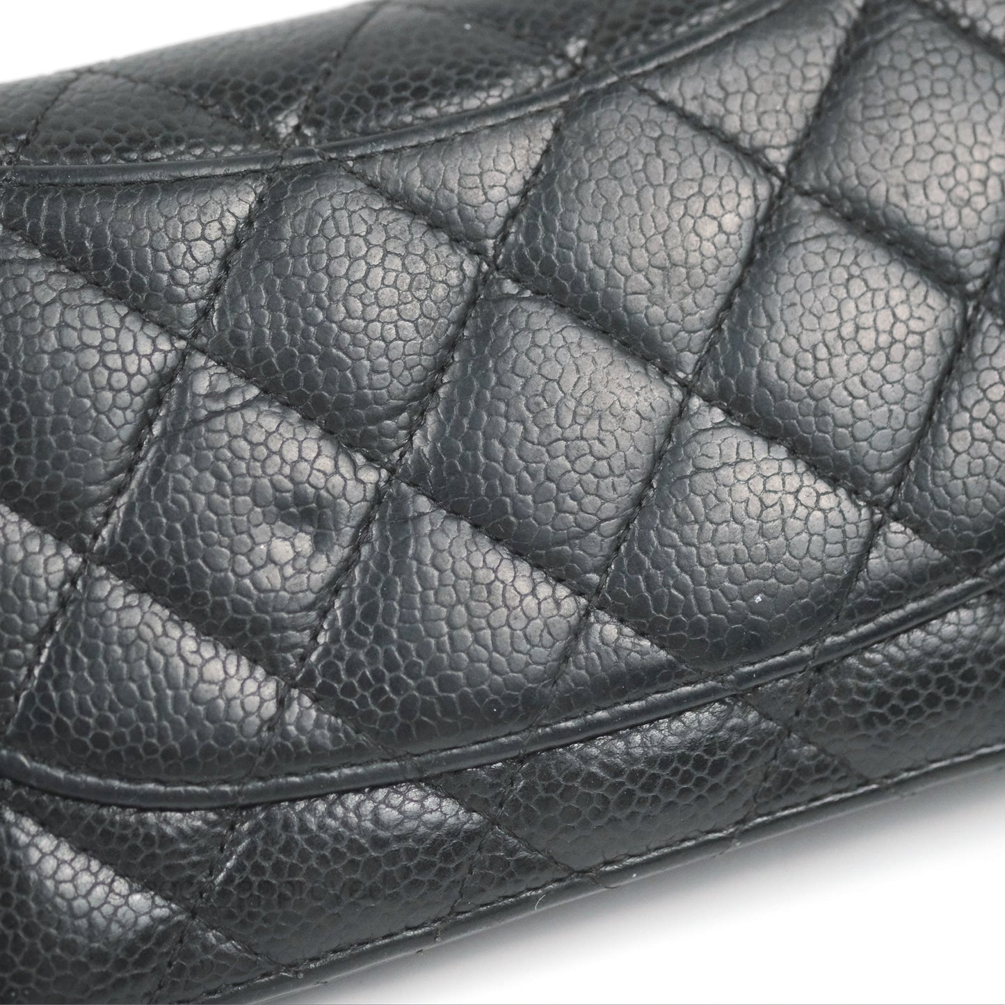 Chanel Quilted Long Wallet Black Caviar Silver Hardware