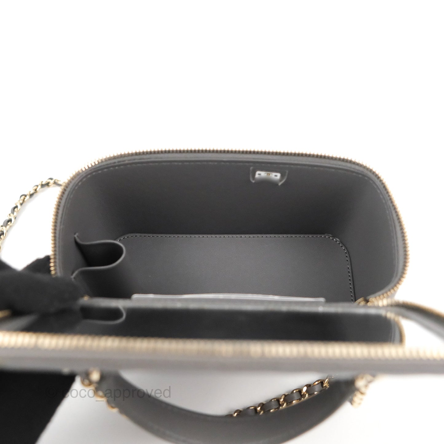 Chanel Vanity Rectangular Top Handle Dark Grey Lambskin Gold Hardware
