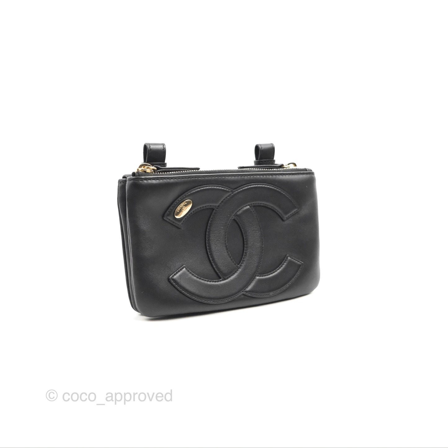 Chanel CC Mania Waist Belt Bag Black Lambskin Gold Hardware