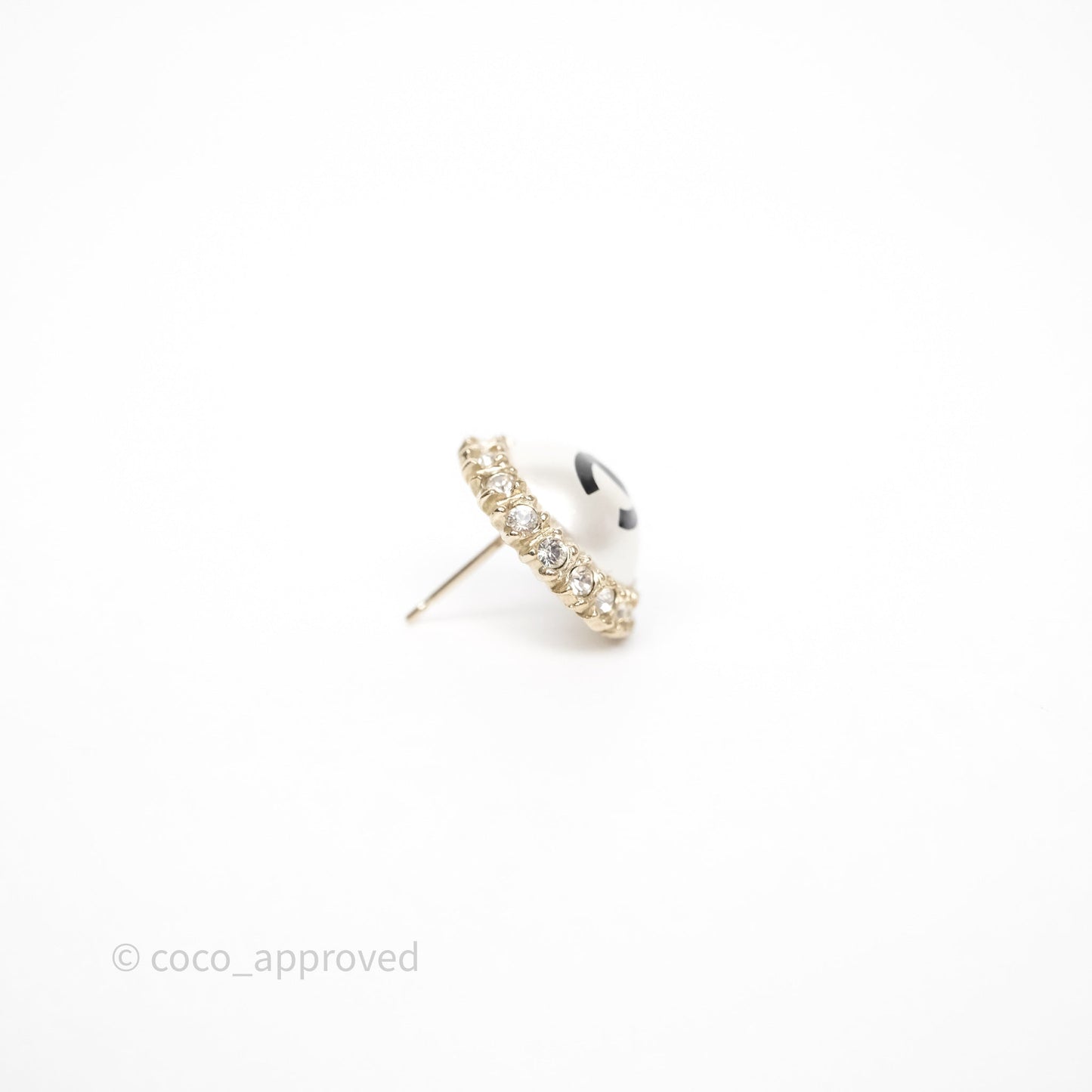 Chanel CC Pearl Crystal Round Earrings Gold Tone 20P