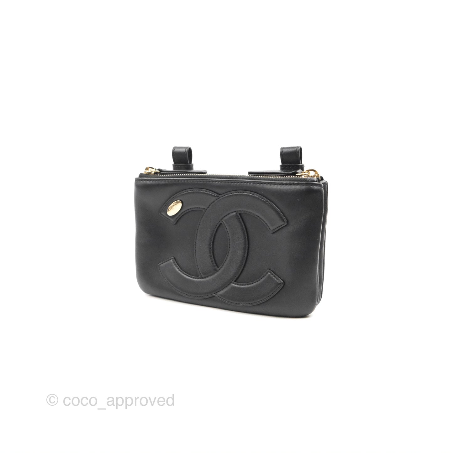 Chanel CC Mania Waist Belt Bag Black Lambskin Gold Hardware