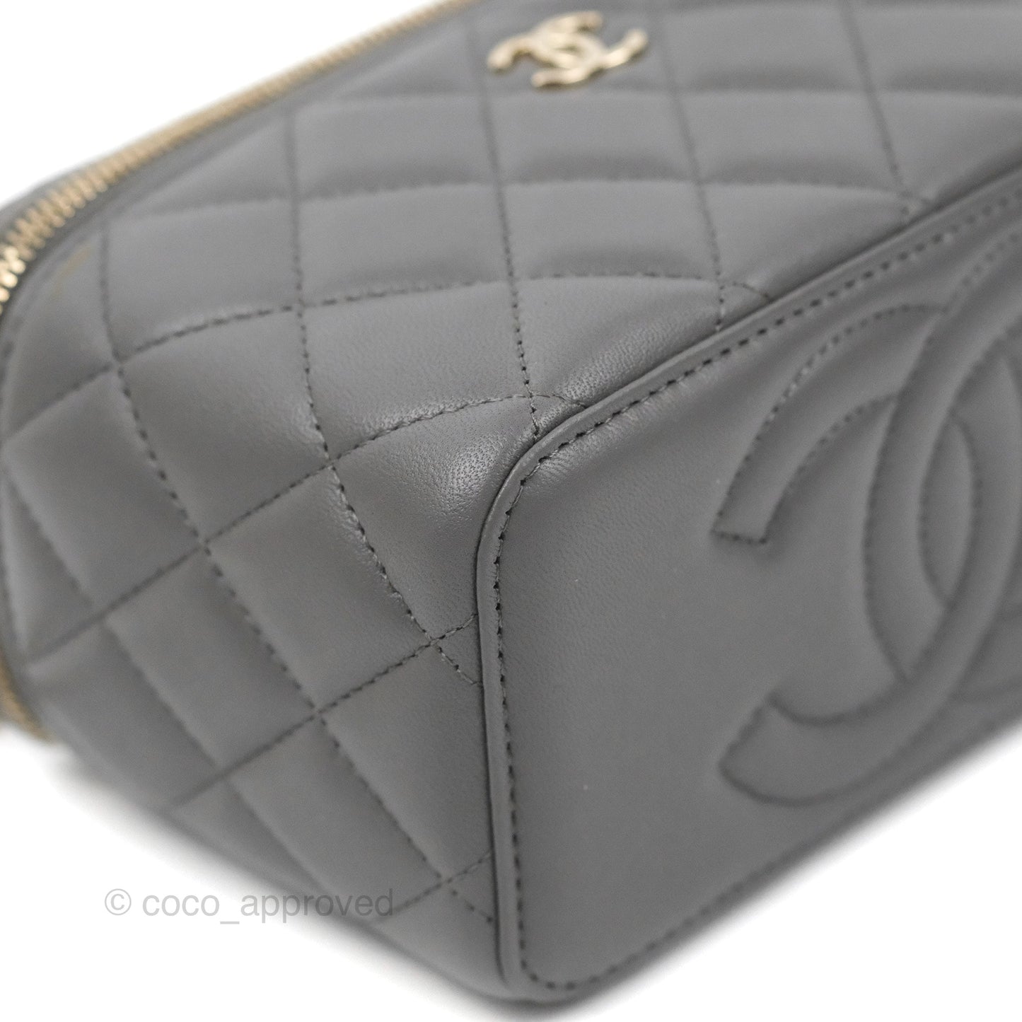 Chanel Vanity Rectangular Top Handle Dark Grey Lambskin Gold Hardware