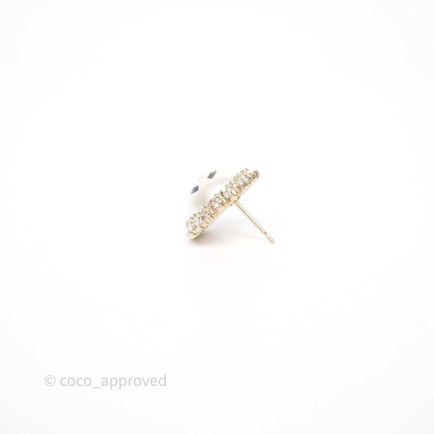 Chanel CC Pearl Crystal Round Earrings Gold Tone 20P