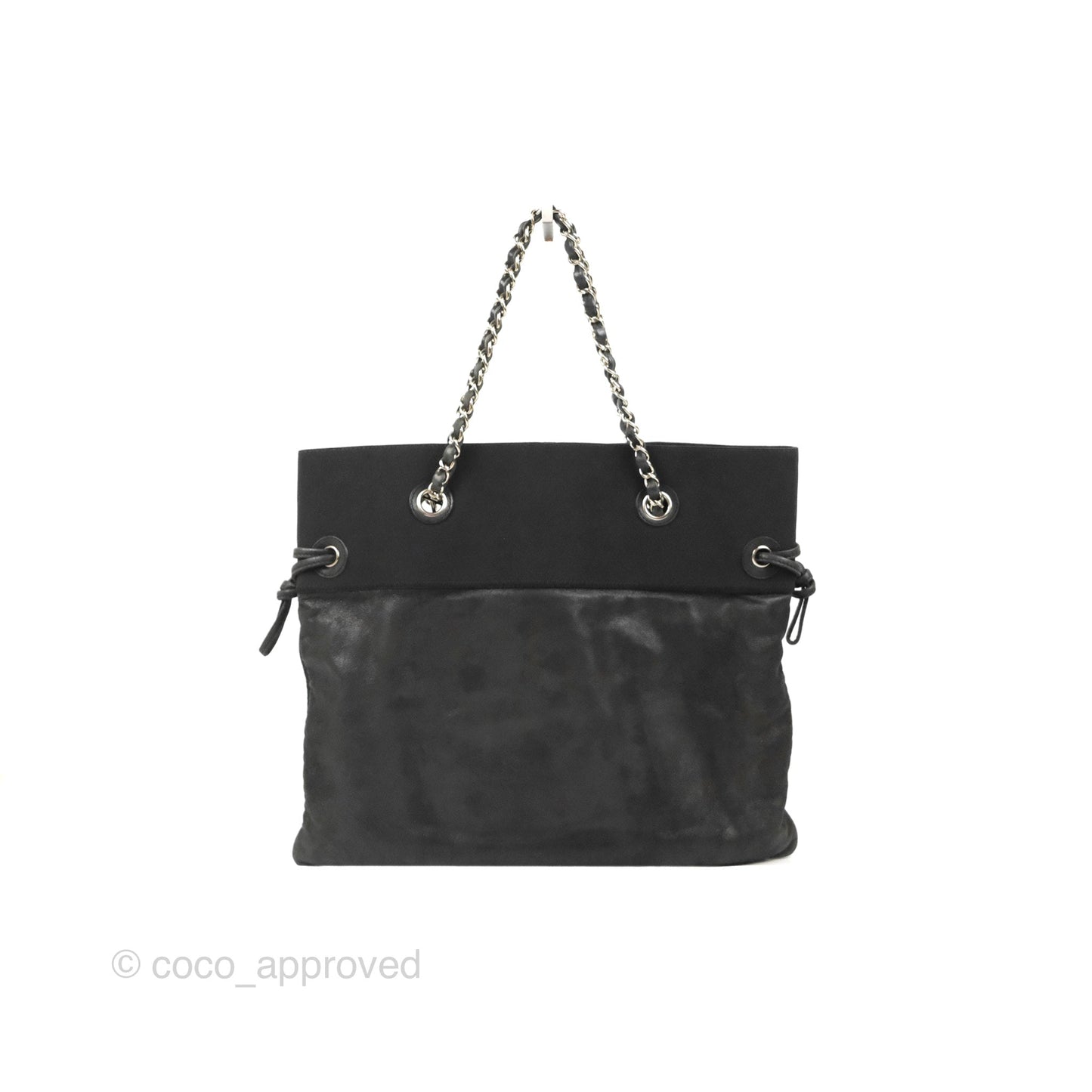 Chanel Vinyl CC Tote Black Canvas/Glitter Leather Silver Hardware