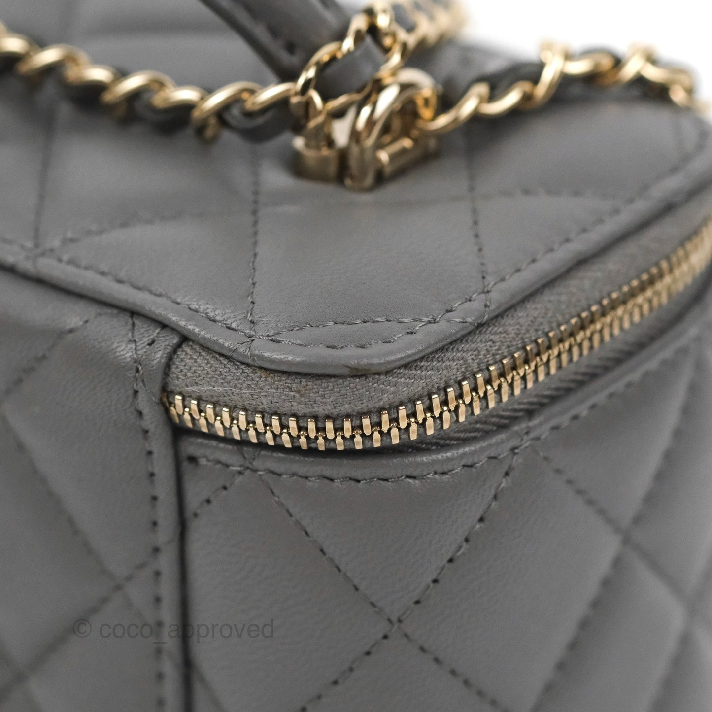 Chanel Vanity Rectangular Top Handle Dark Grey Lambskin Gold Hardware