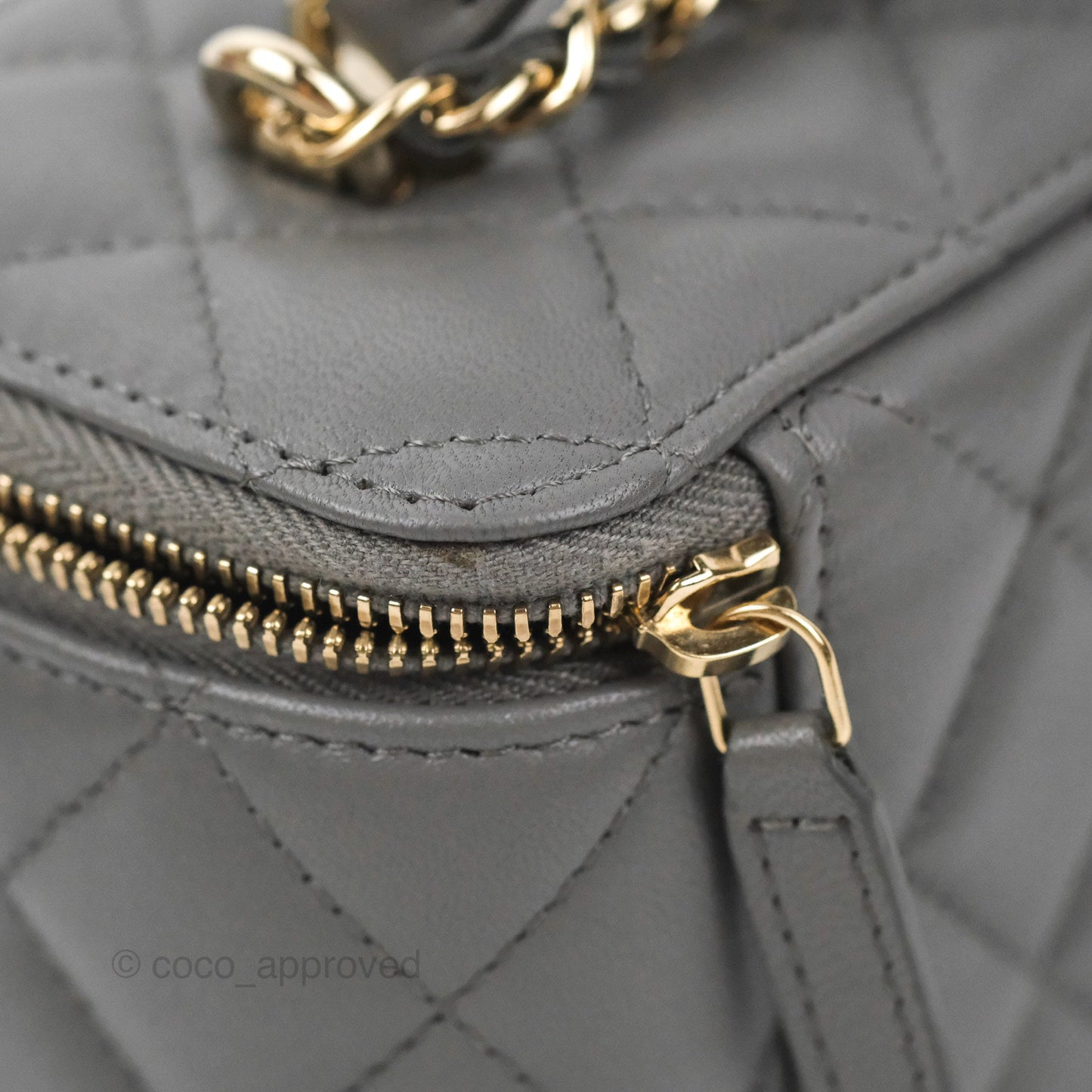 Chanel Vanity Rectangular Top Handle Dark Grey Lambskin Gold Hardware