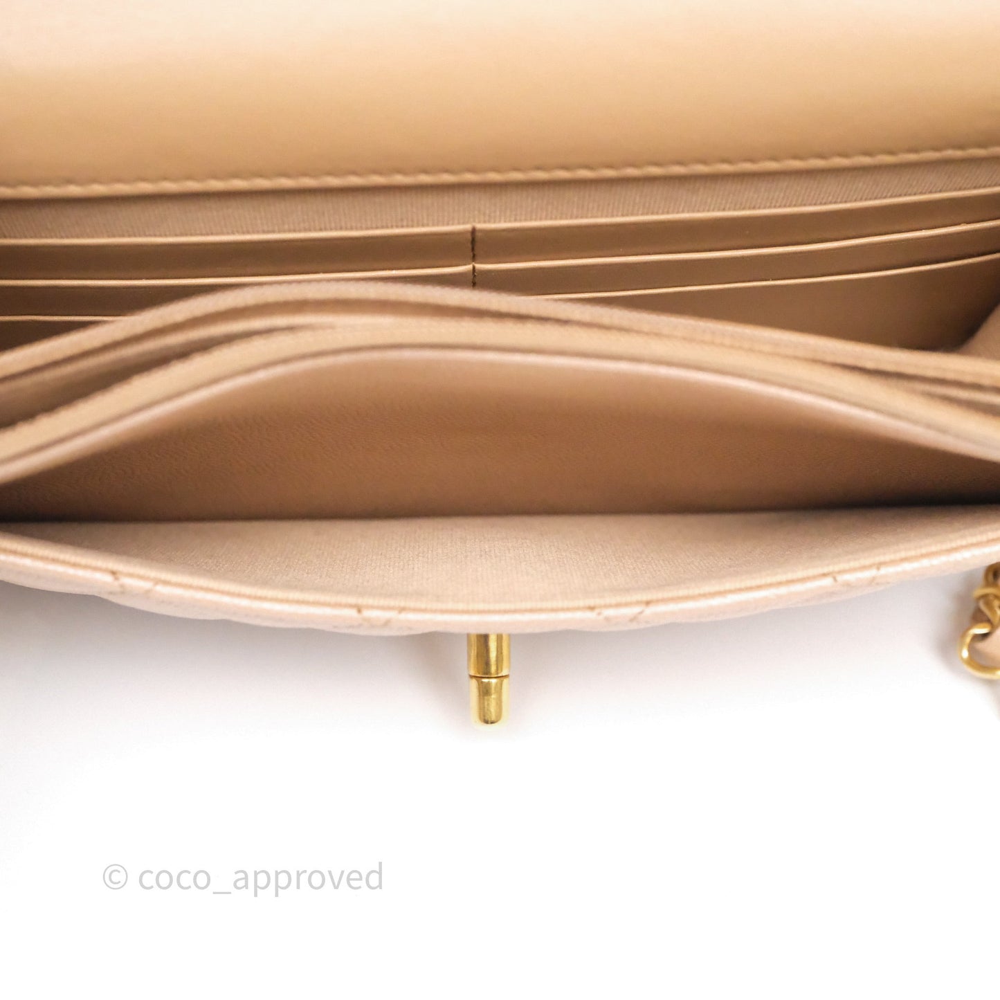 Chanel Wallet On Chain WOC Adjustable CC Chain Beige Iridescent Caviar Aged Gold Hardware