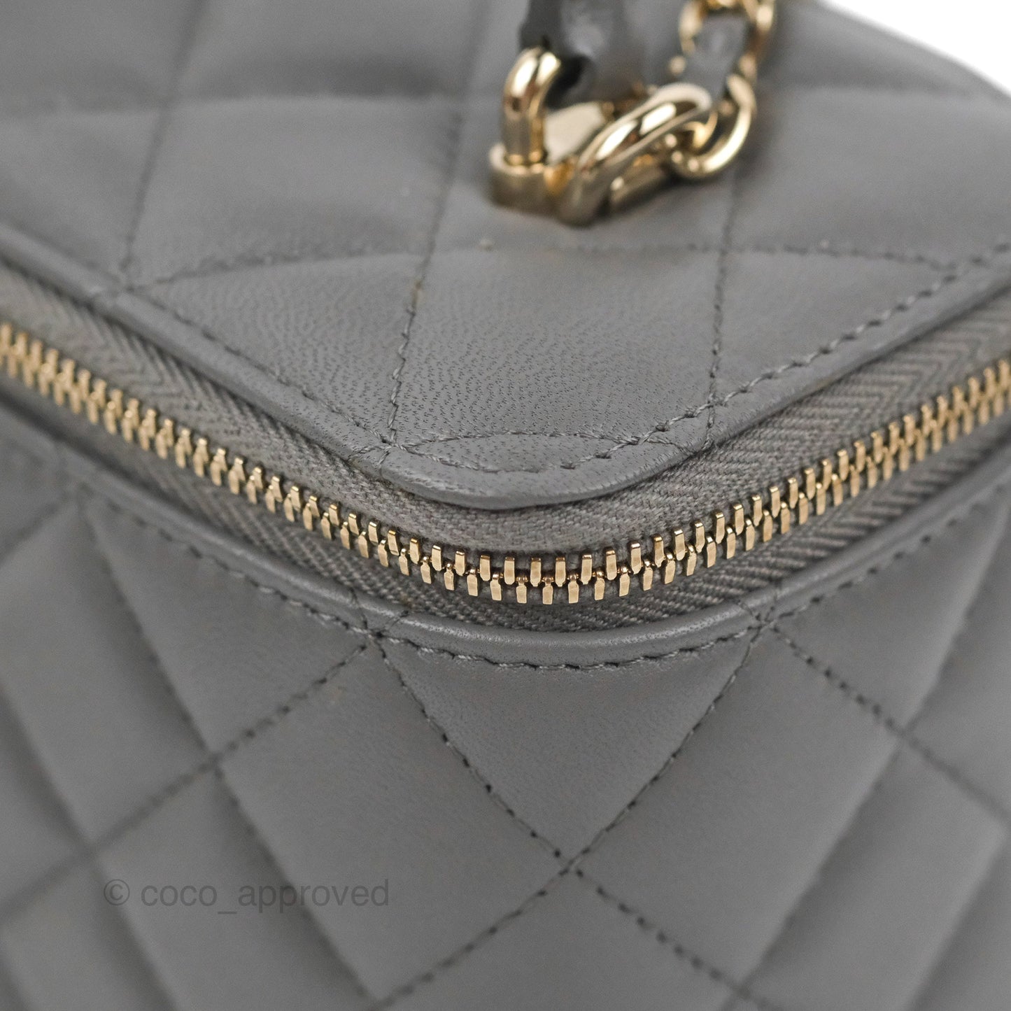 Chanel Vanity Rectangular Top Handle Dark Grey Lambskin Gold Hardware