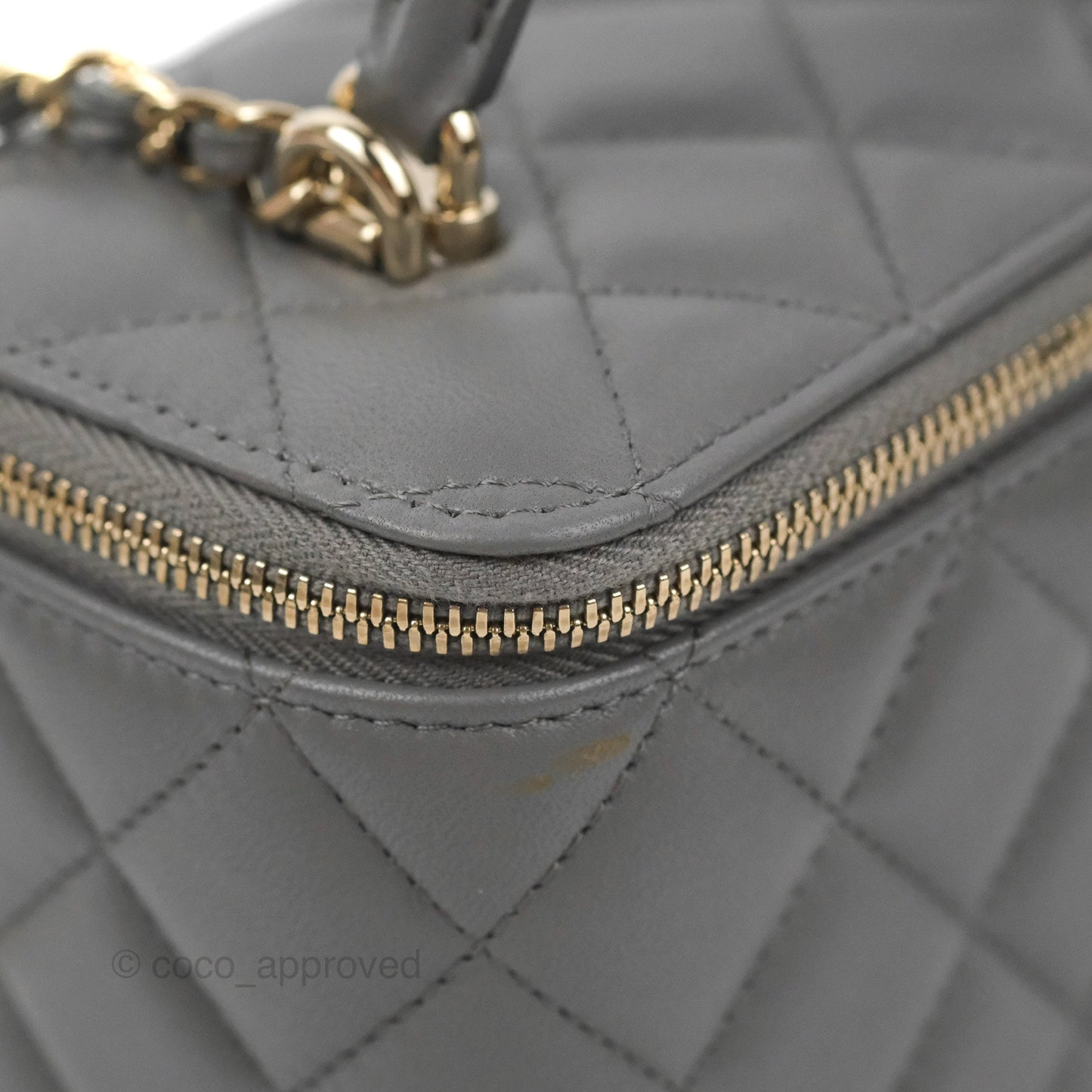 Chanel Vanity Rectangular Top Handle Dark Grey Lambskin Gold Hardware