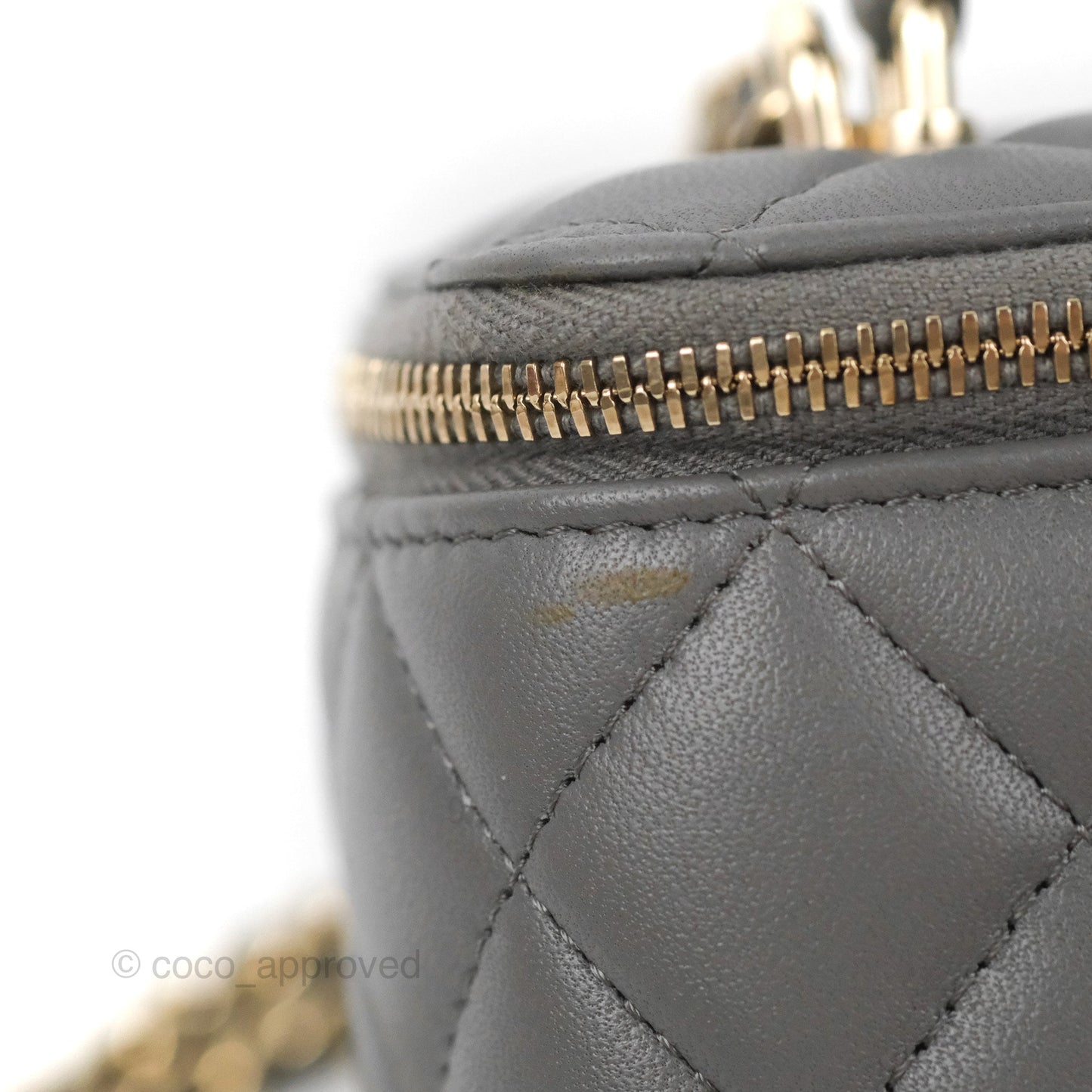 Chanel Vanity Rectangular Top Handle Dark Grey Lambskin Gold Hardware