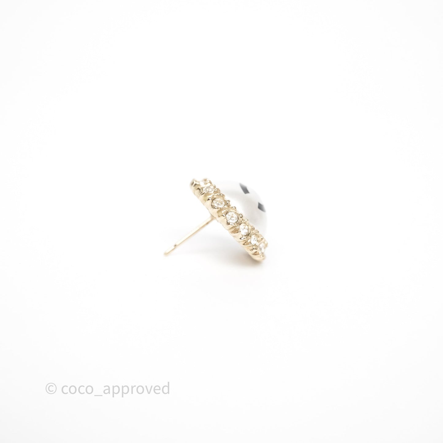 Chanel CC Pearl Crystal Round Earrings Gold Tone 20P