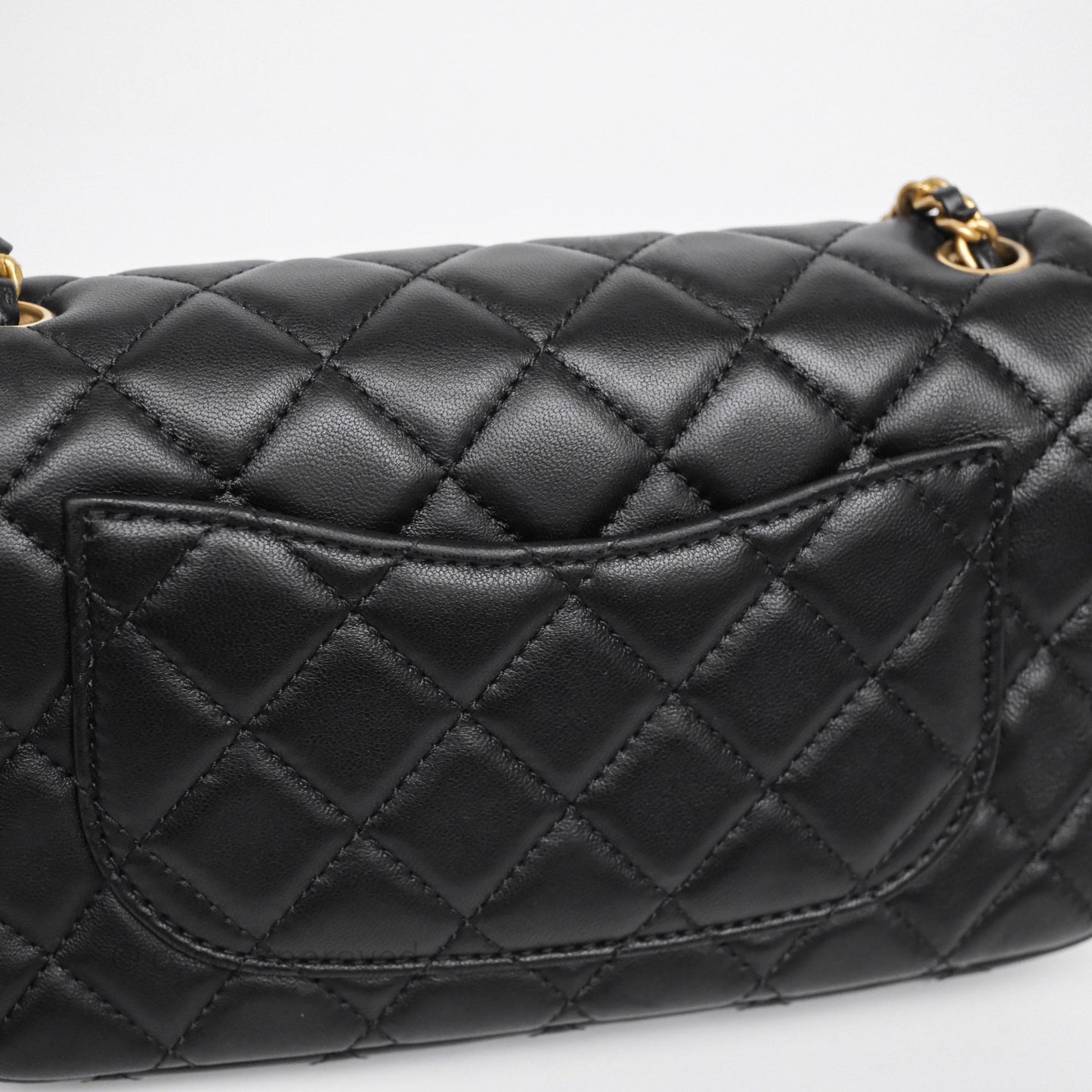 Chanel Mini Rectangular Pearl Crush Quilted Black Lambskin Aged Gold Hardware