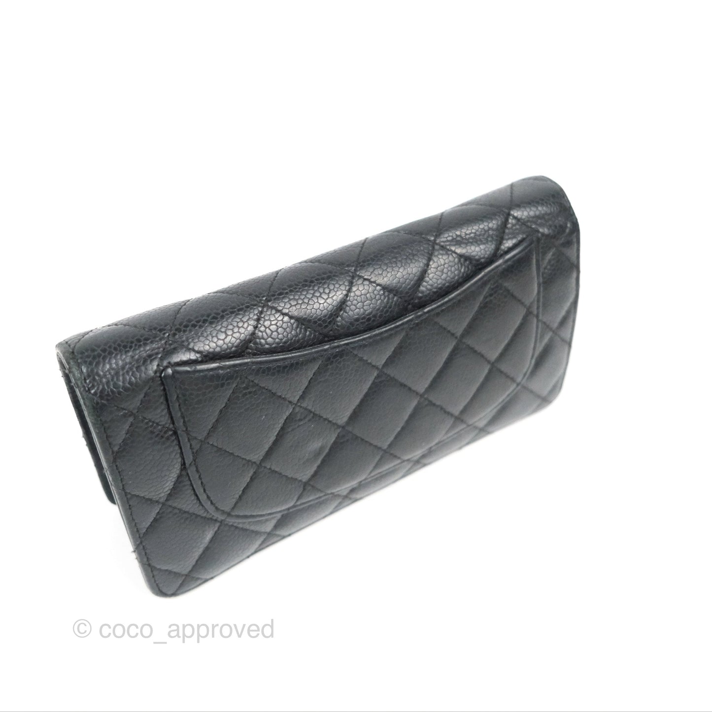 Chanel Quilted Long Wallet Black Caviar Silver Hardware