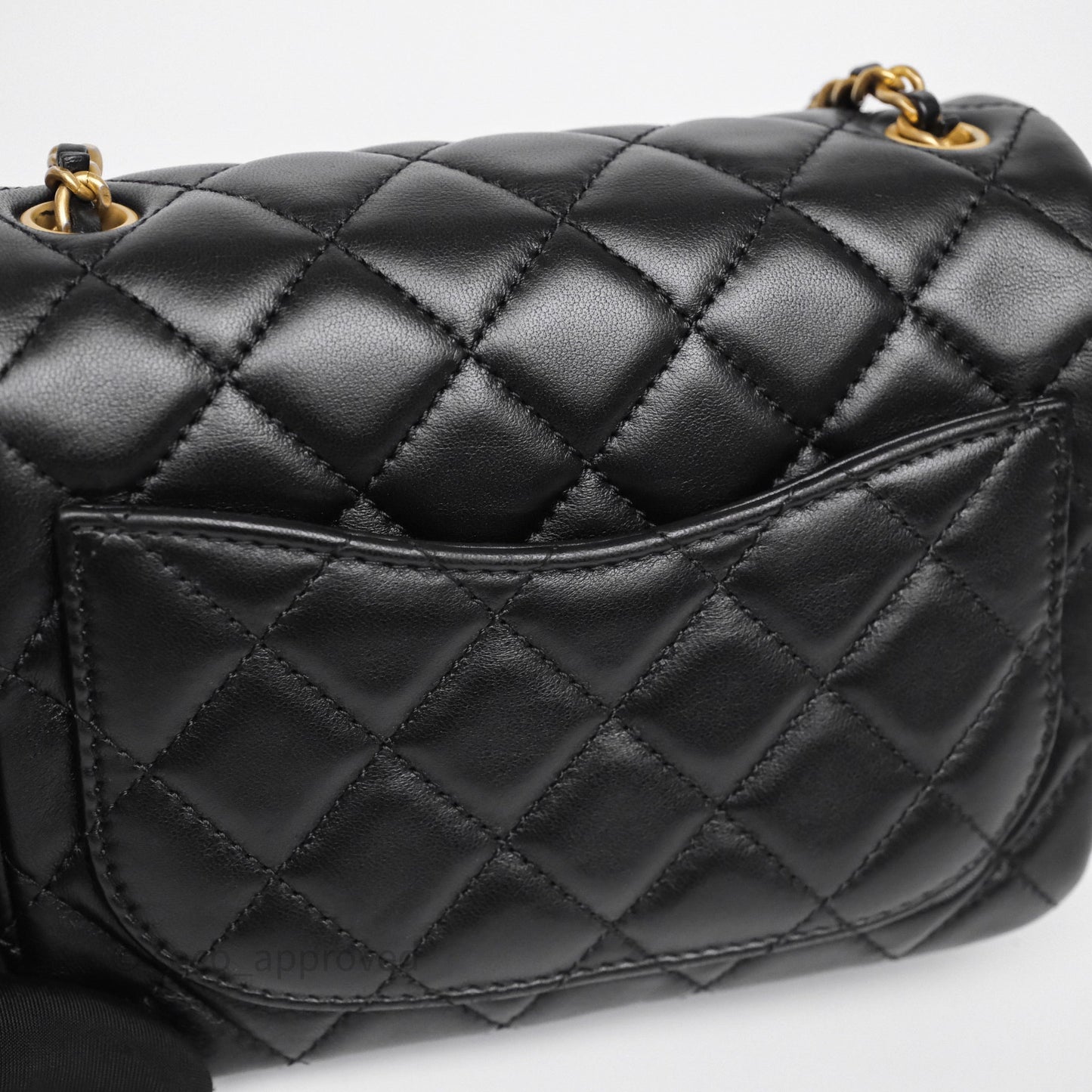 Chanel Pearl Crush Mini Square Quilted Black Lambskin Aged Gold Hardware