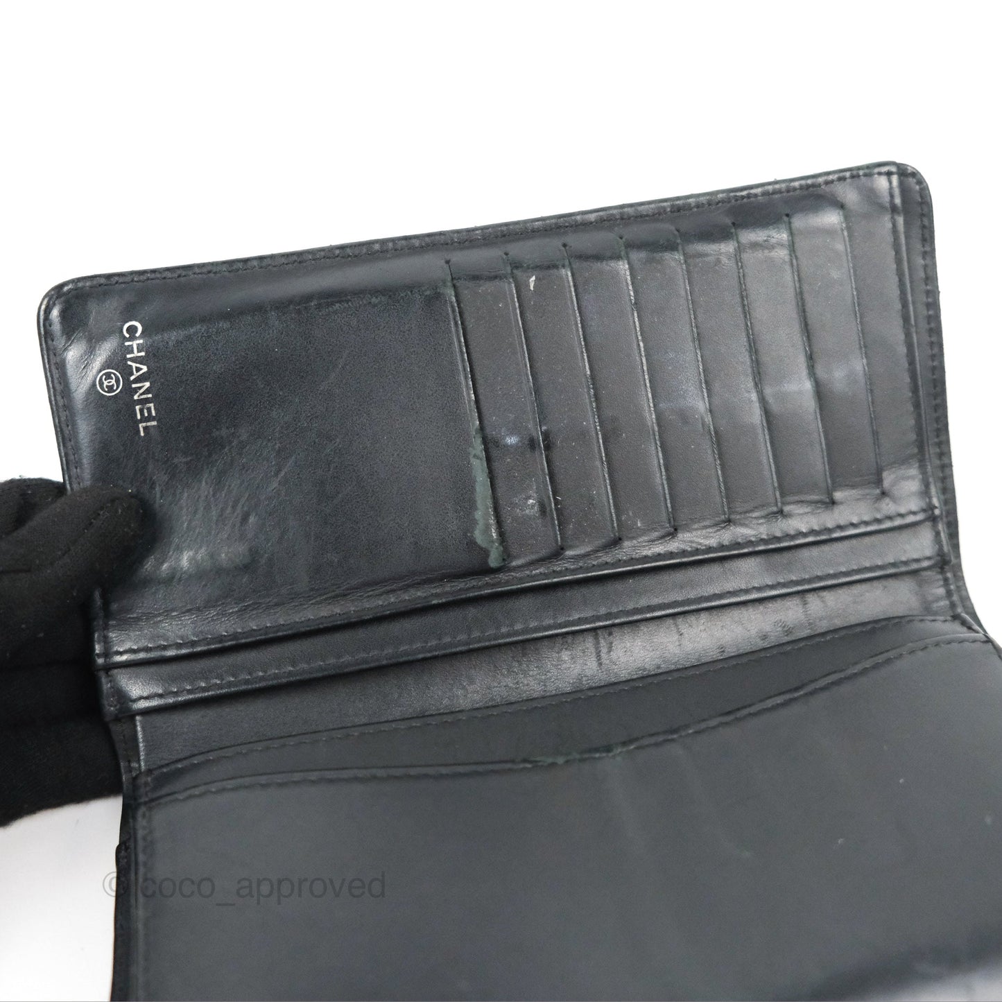 Chanel Quilted Long Wallet Black Caviar Silver Hardware