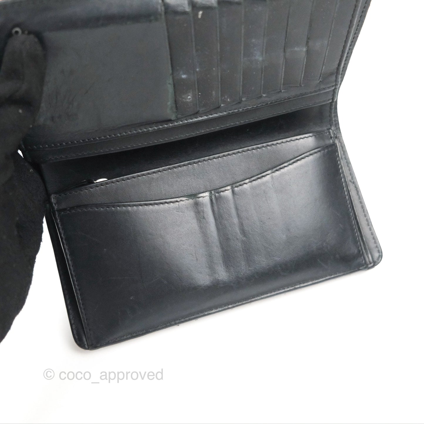 Chanel Quilted Long Wallet Black Caviar Silver Hardware