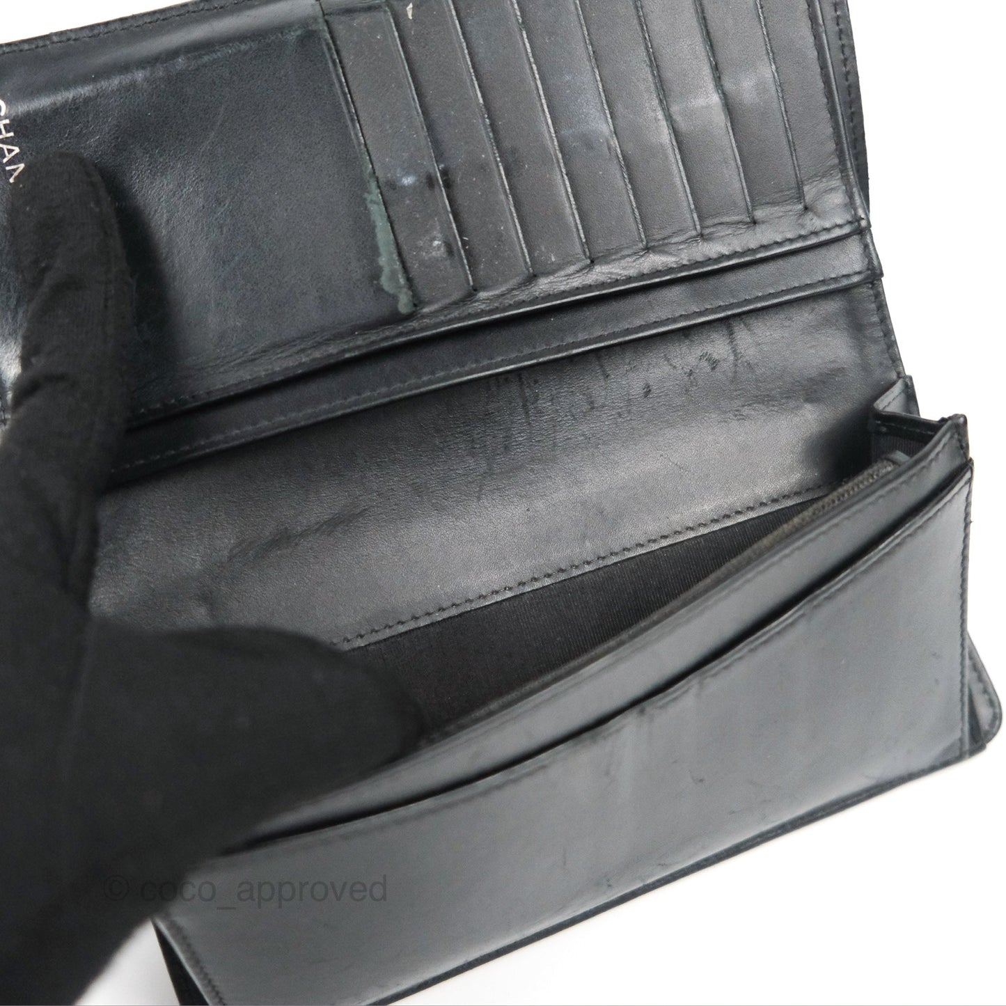 Chanel Quilted Long Wallet Black Caviar Silver Hardware