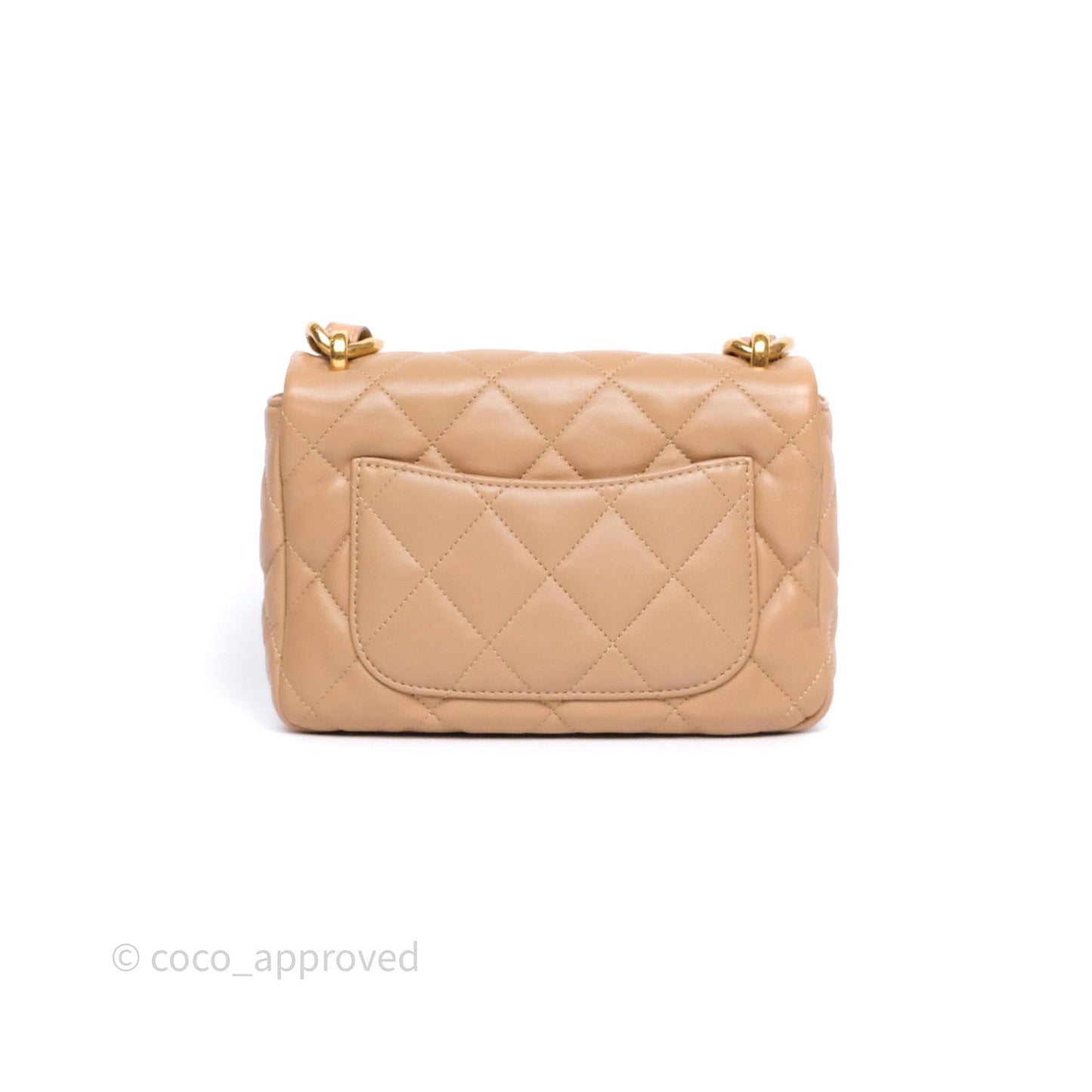 Chanel Small Chunky Chain Flap Bag Lambskin Beige Aged Gold Hardware 22S